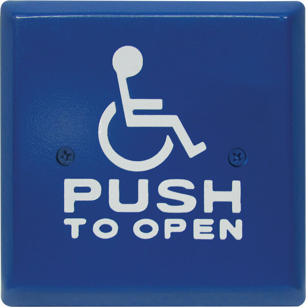 Camden Door Control CM-46CB 4-1/2" Square Push Plate Switch, Exposed Screw, Aluminum, Blue