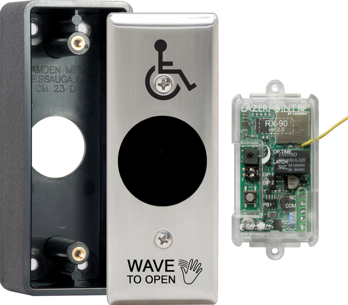 Camden Door Control CM-SK336 Series Battery Powered Wireless Kit, ‘Wave to Open’ Black Graphics