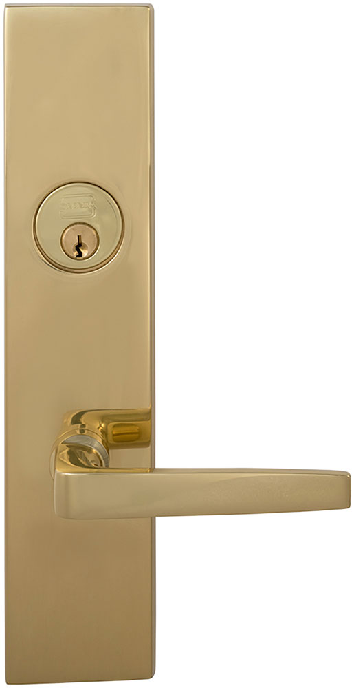 Omnia 12036 Exterior Modern Mortise Entrance Lever Lockset w/ Plate - Solid Brass