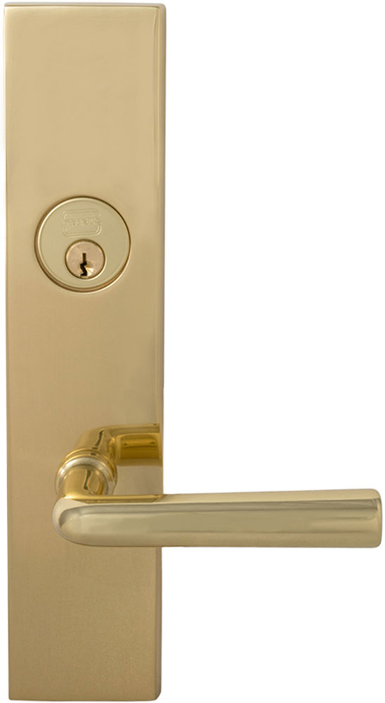 Omnia 12368 Exterior Modern Mortise Entrance Lever Lockset w/ Plate - Solid Brass