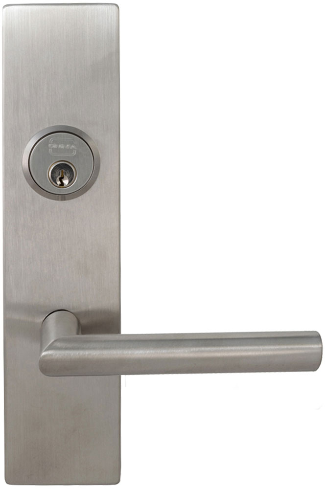 Omnia 12012 Exterior Modern Mortise Entrance Lever Lockset with Plate - Stainless Steel