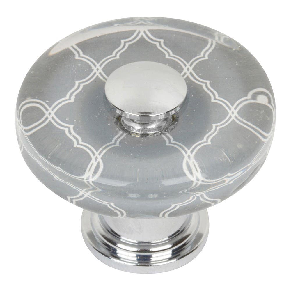 Atlas 3233-CH Quatrefoil Glass Round Knob, 1-1/2", Polished Chrome