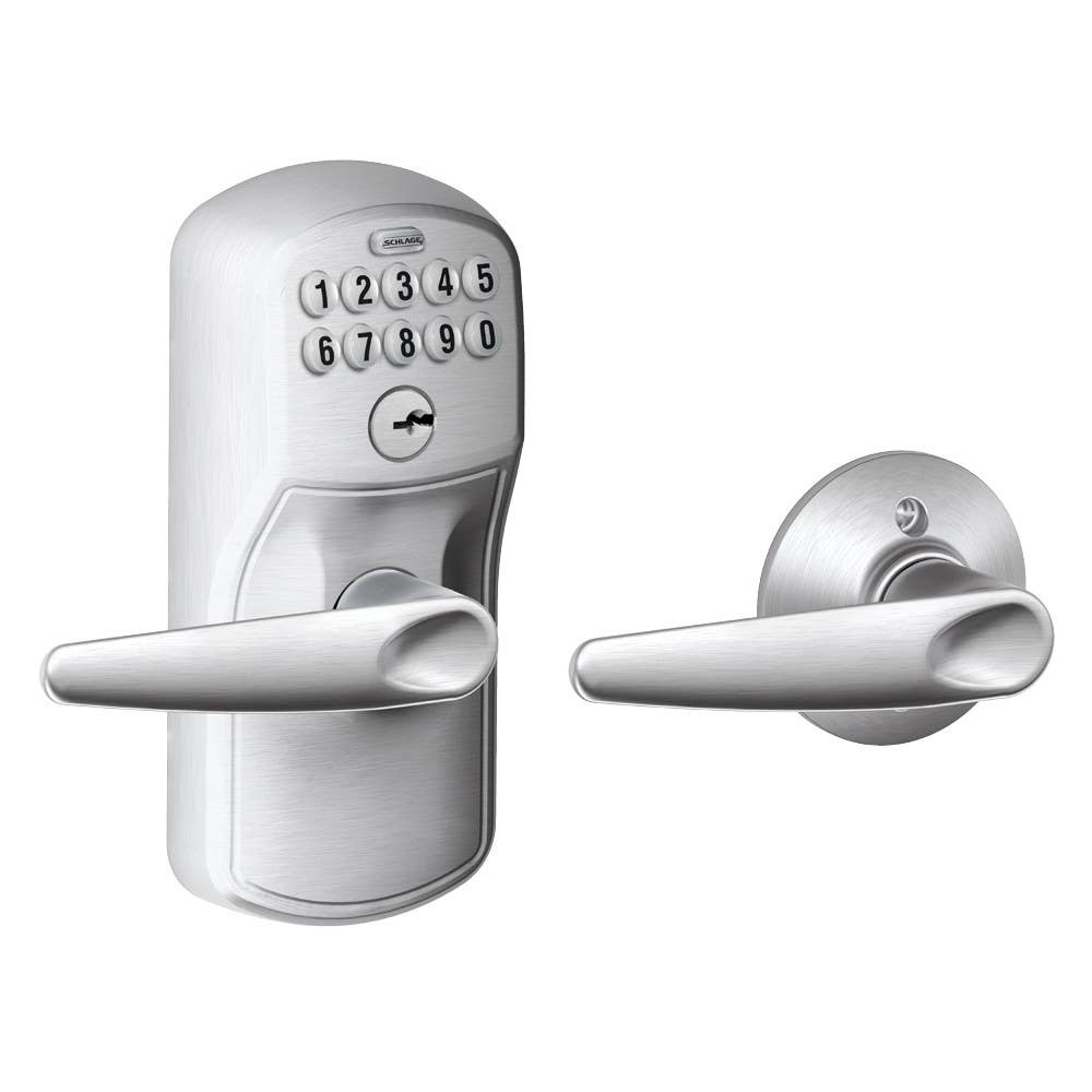 Schlage FE575 PLY JAZ Plymouth Keypad Entry w/ Auto-Lock & Jazz Lever, Satin Chrome