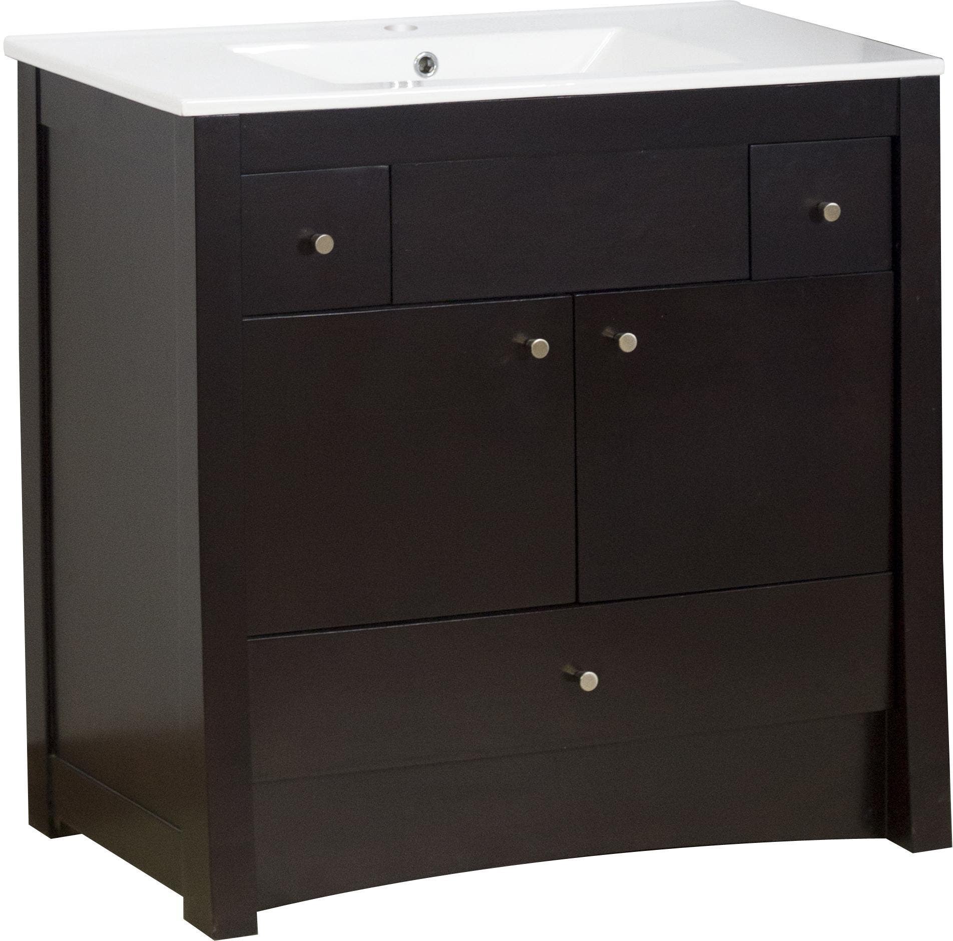 American Imaginations AI-1648 Birch Wood-Veneer Vanity Set In Distressed Antique Walnut