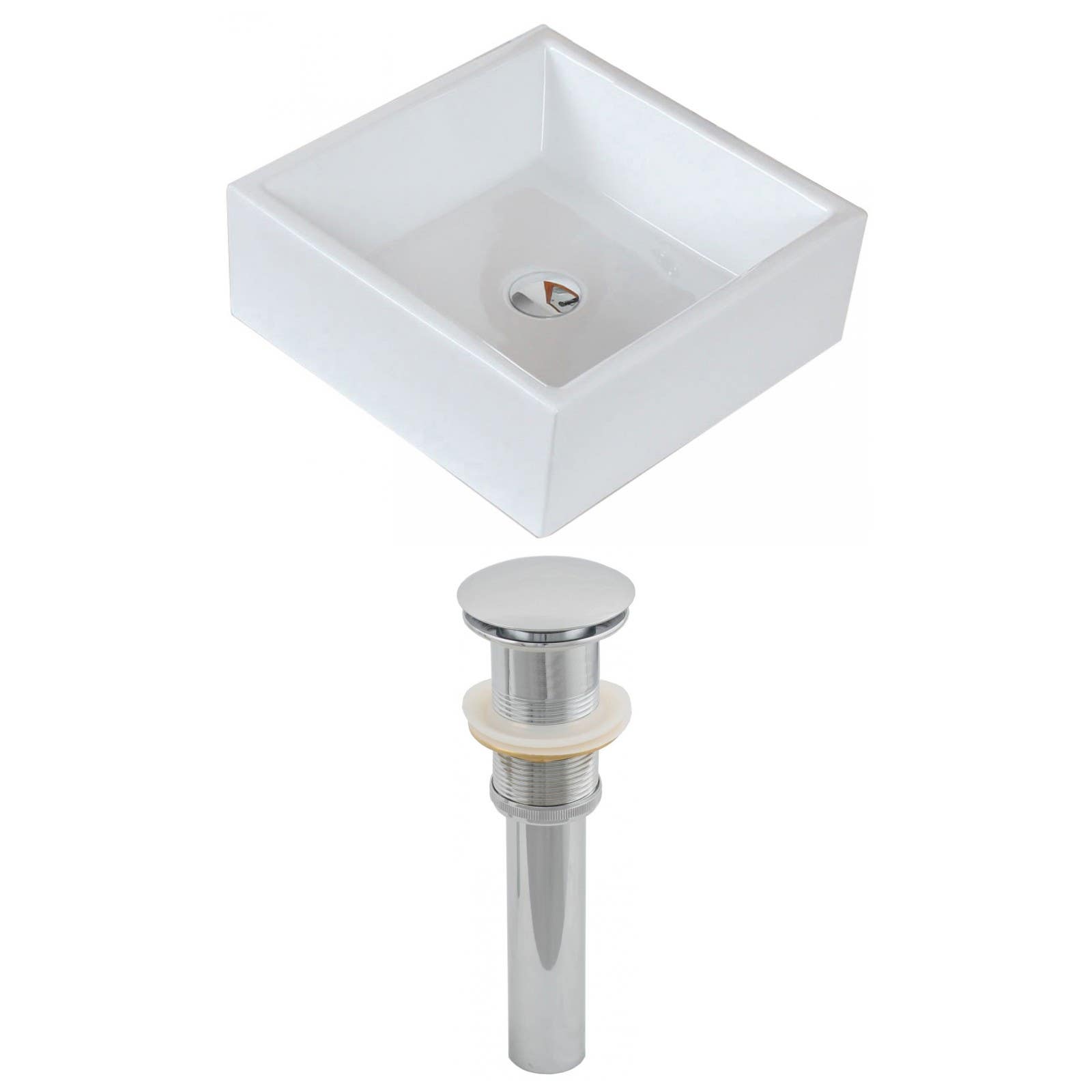 American Imaginations AI-14792 Square Vessel Set In White Color And Drain