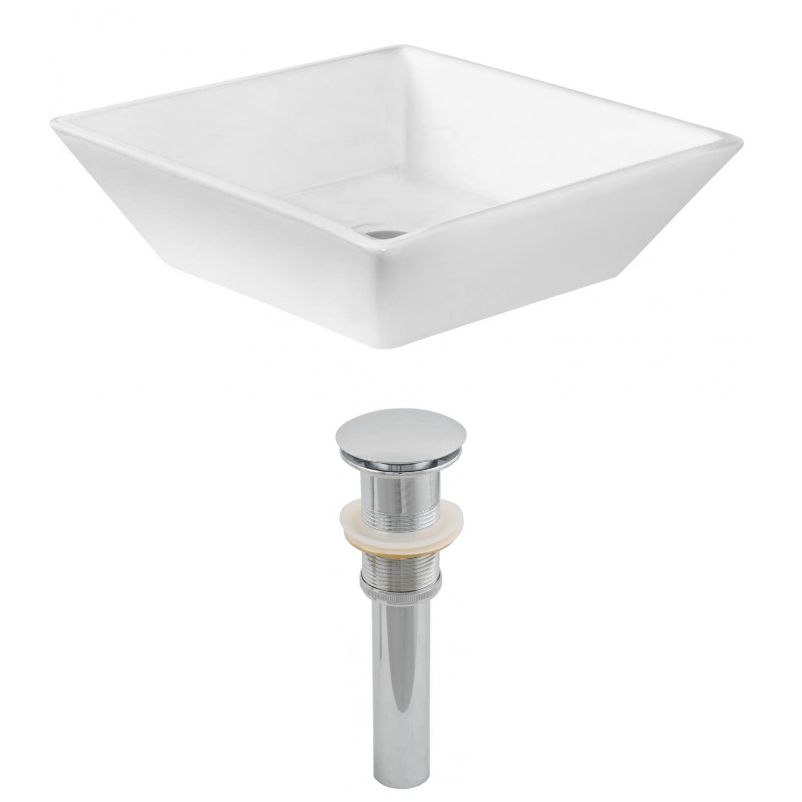 American Imaginations AI-14796 Square Vessel Set In White Color And Drain