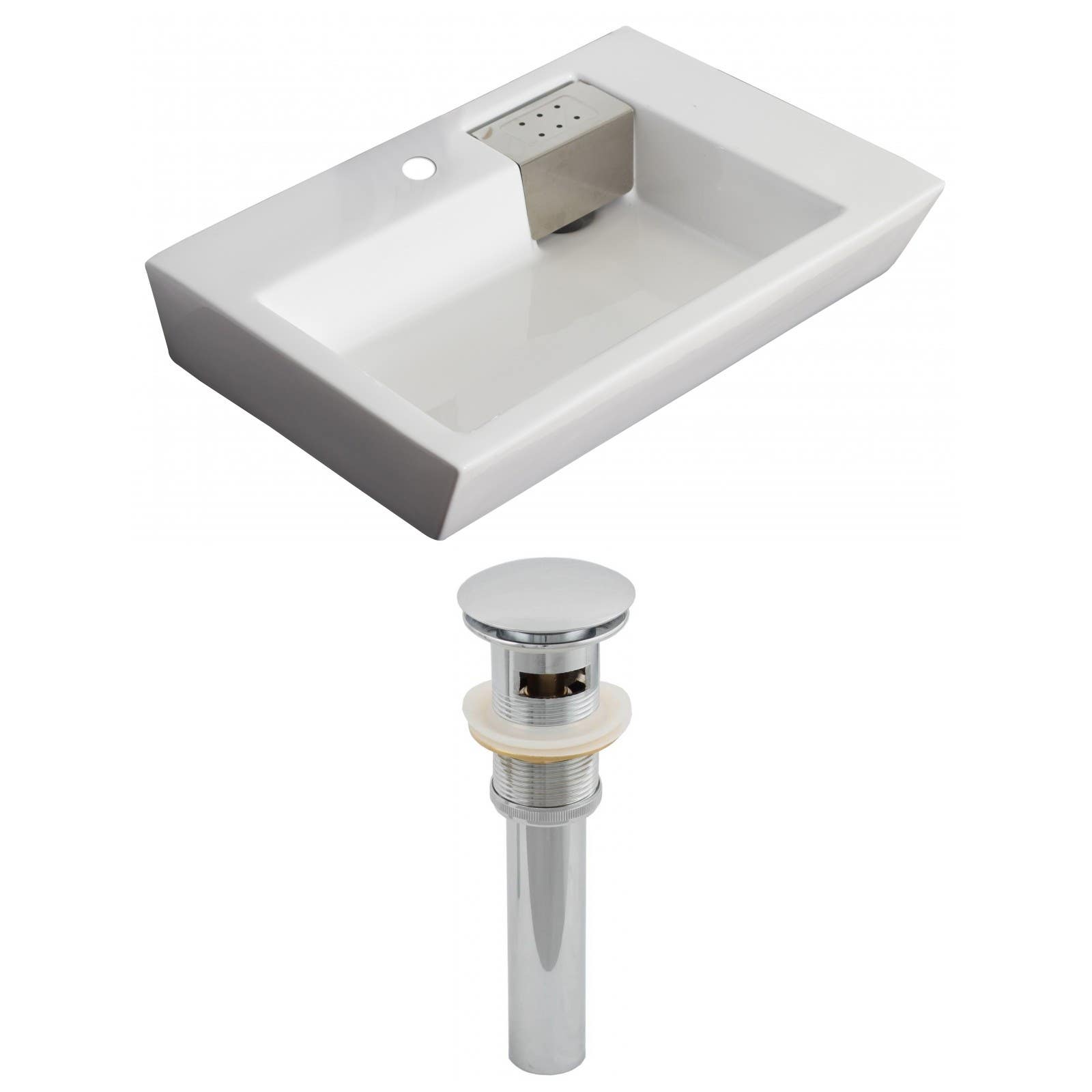 American Imaginations AI-14798 Rectangle Vessel Set In White Color And Drain