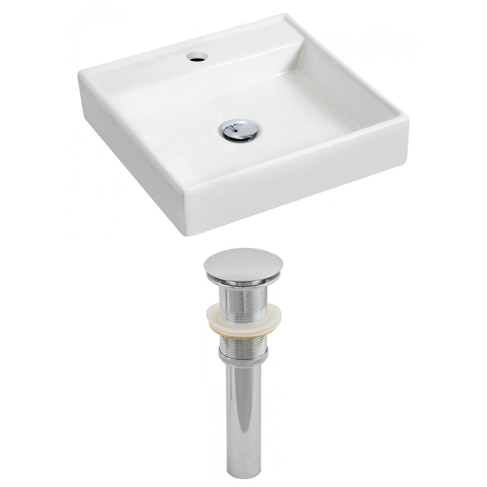 American Imaginations AI-14831 Square Vessel Set In White Color And Drain