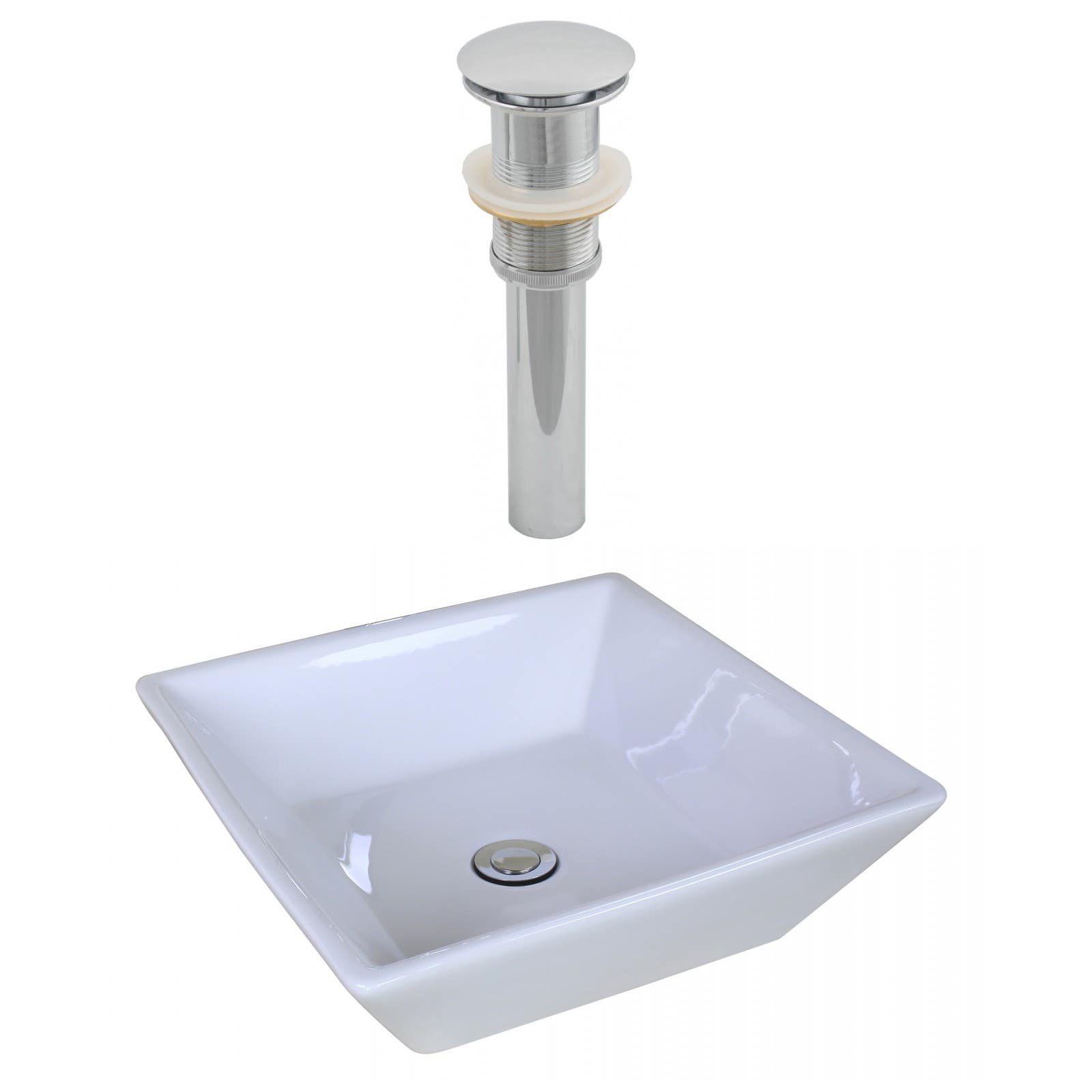 American Imaginations AI-14876 Square Vessel Set In White Color And Drain