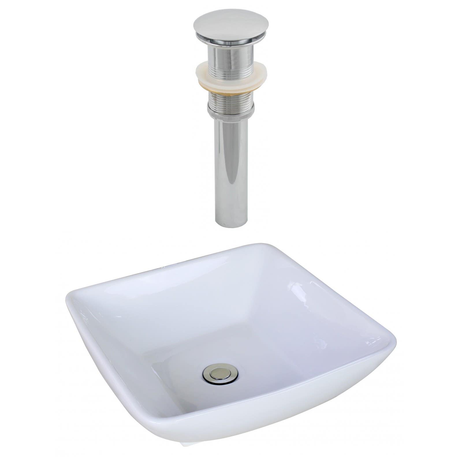 American Imaginations AI-14879 Square Vessel Set In White Color And Drain