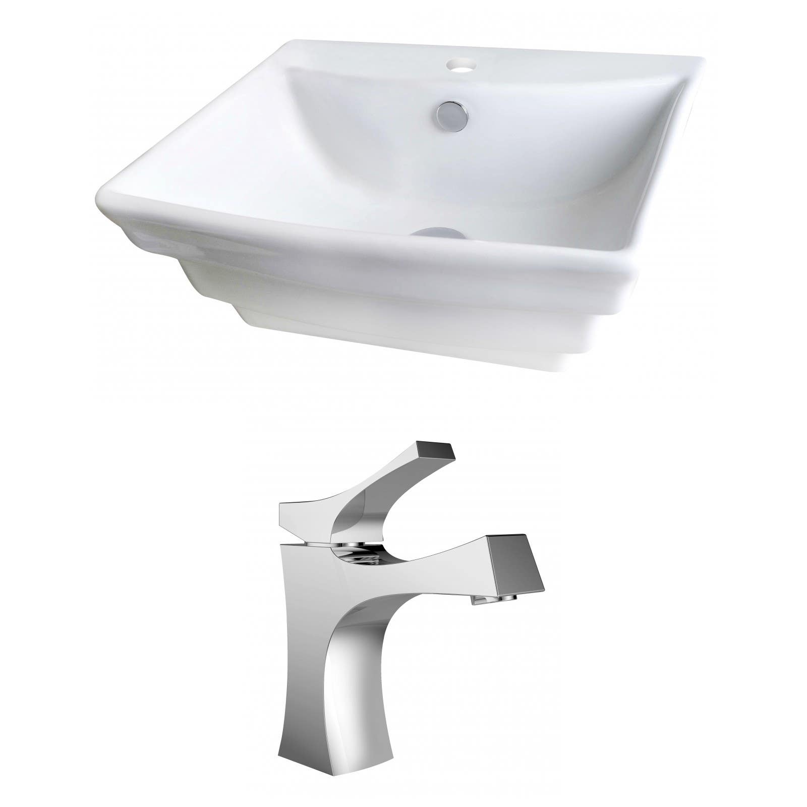 American Imaginations AI-14909 Rectangle Vessel Set In White Color With Single Hole CUPC Faucet