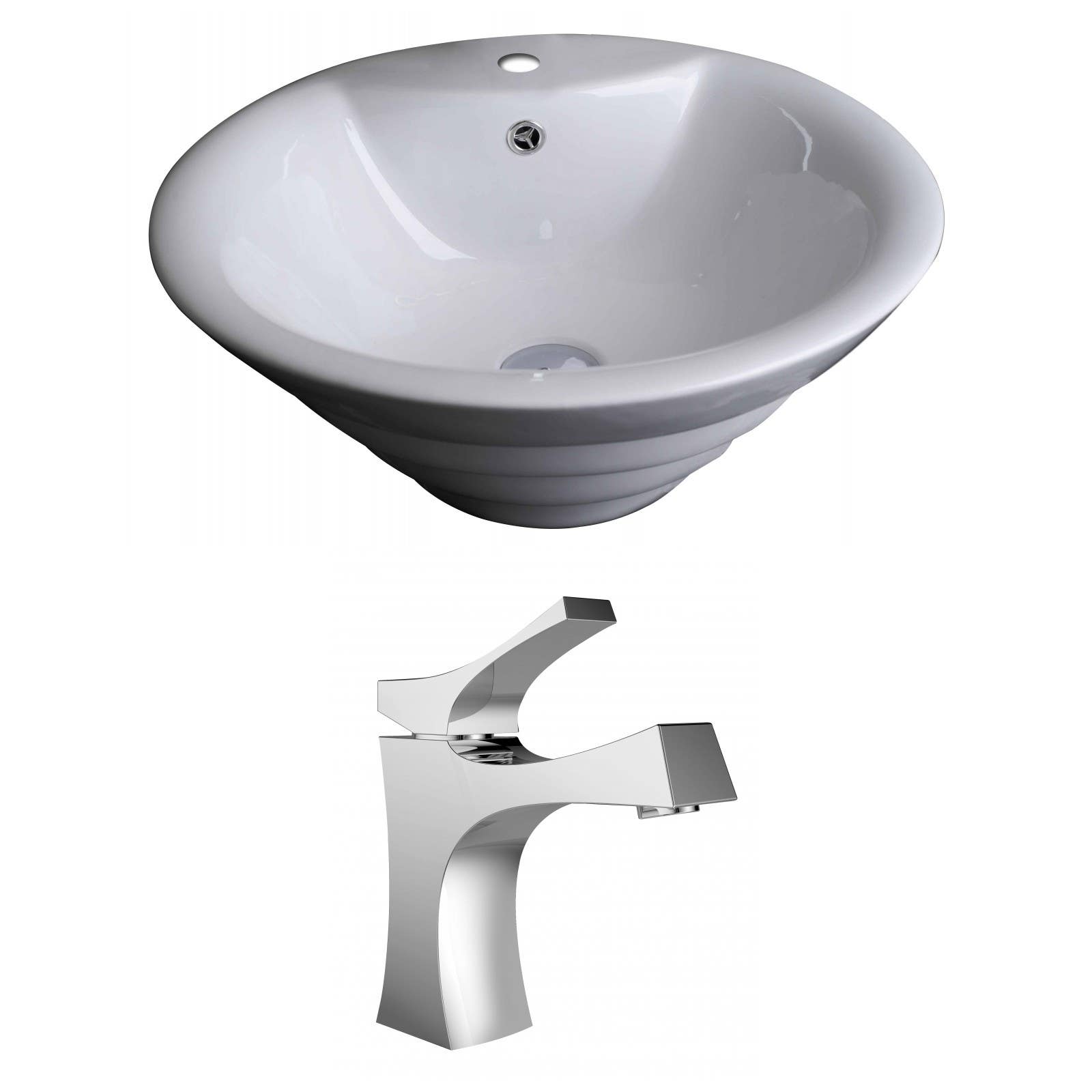 American Imaginations AI-14916 Round Vessel Set In White Color With Single Hole CUPC Faucet