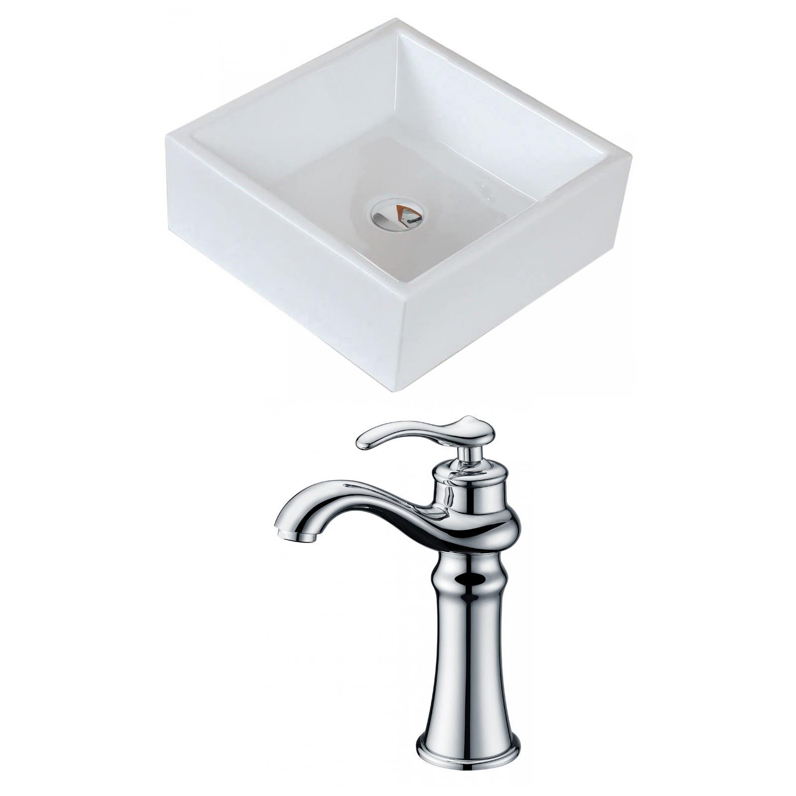 American Imaginations AI-14950 Square Vessel Set In White Color With Deck Mount CUPC Faucet
