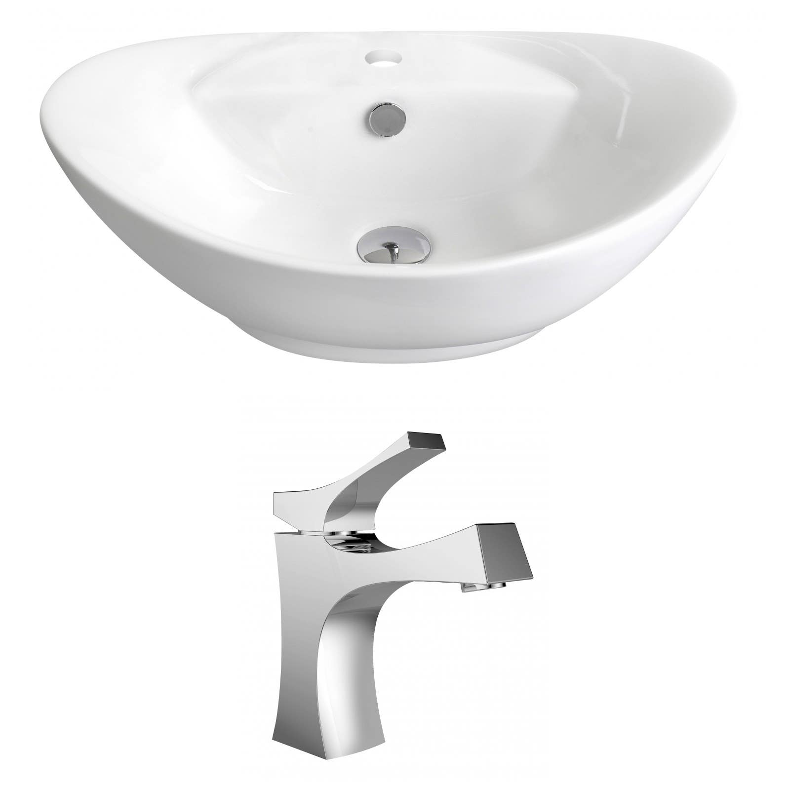 American Imaginations AI-14956 Oval Vessel Set In White Color With Single Hole CUPC Faucet