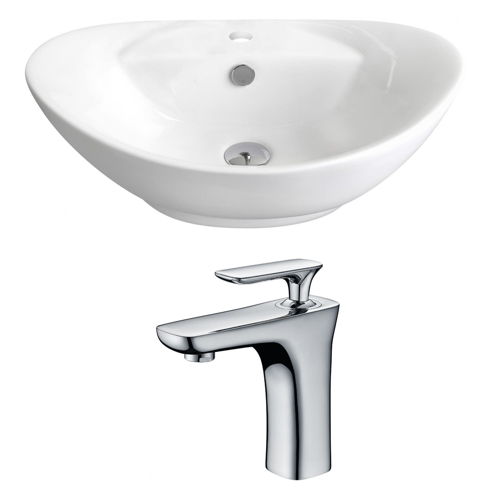American Imaginations AI-14959 Oval Vessel Set In White Color With Single Hole CUPC Faucet
