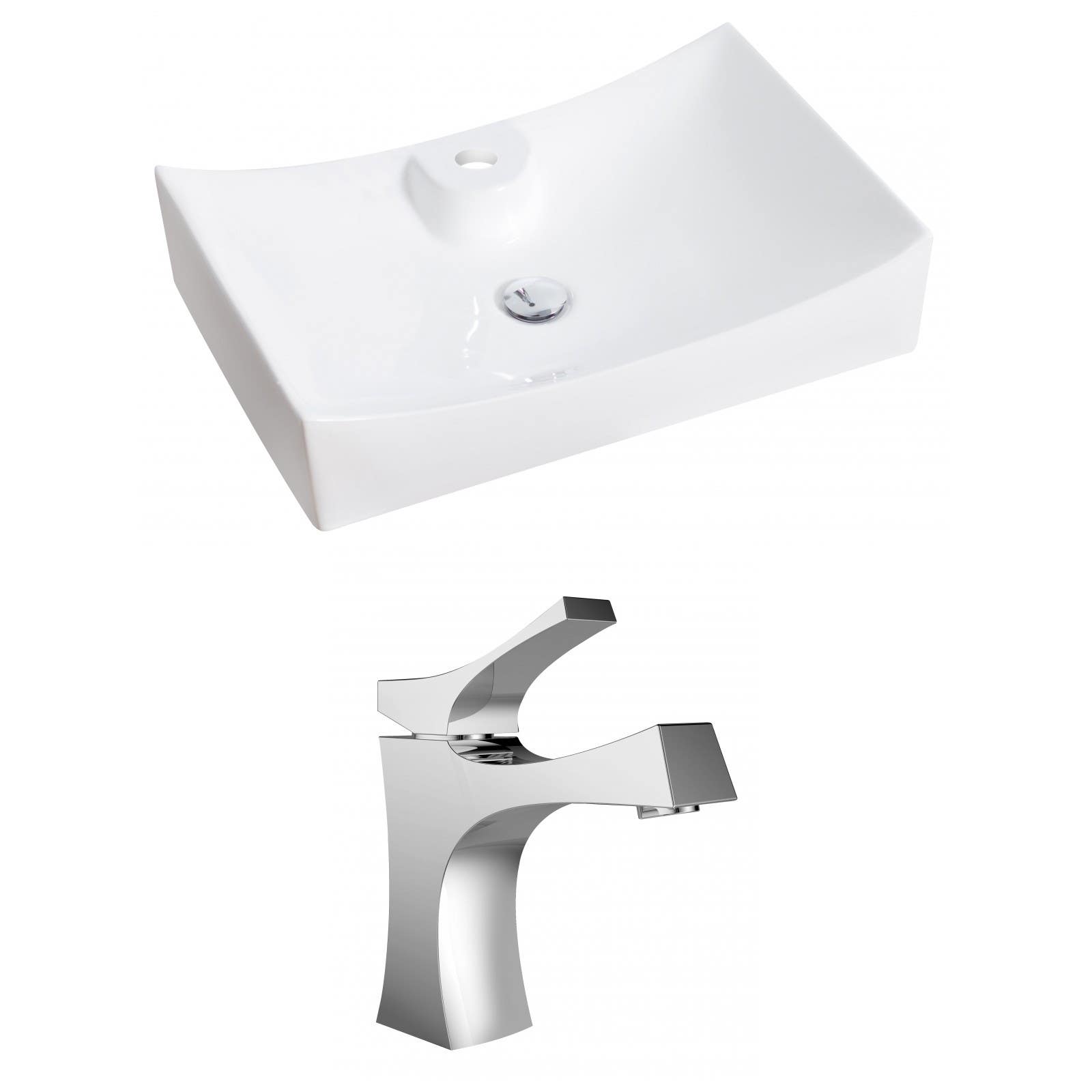 American Imaginations AI-14973 Rectangle Vessel Set In White Color With Single Hole CUPC Faucet