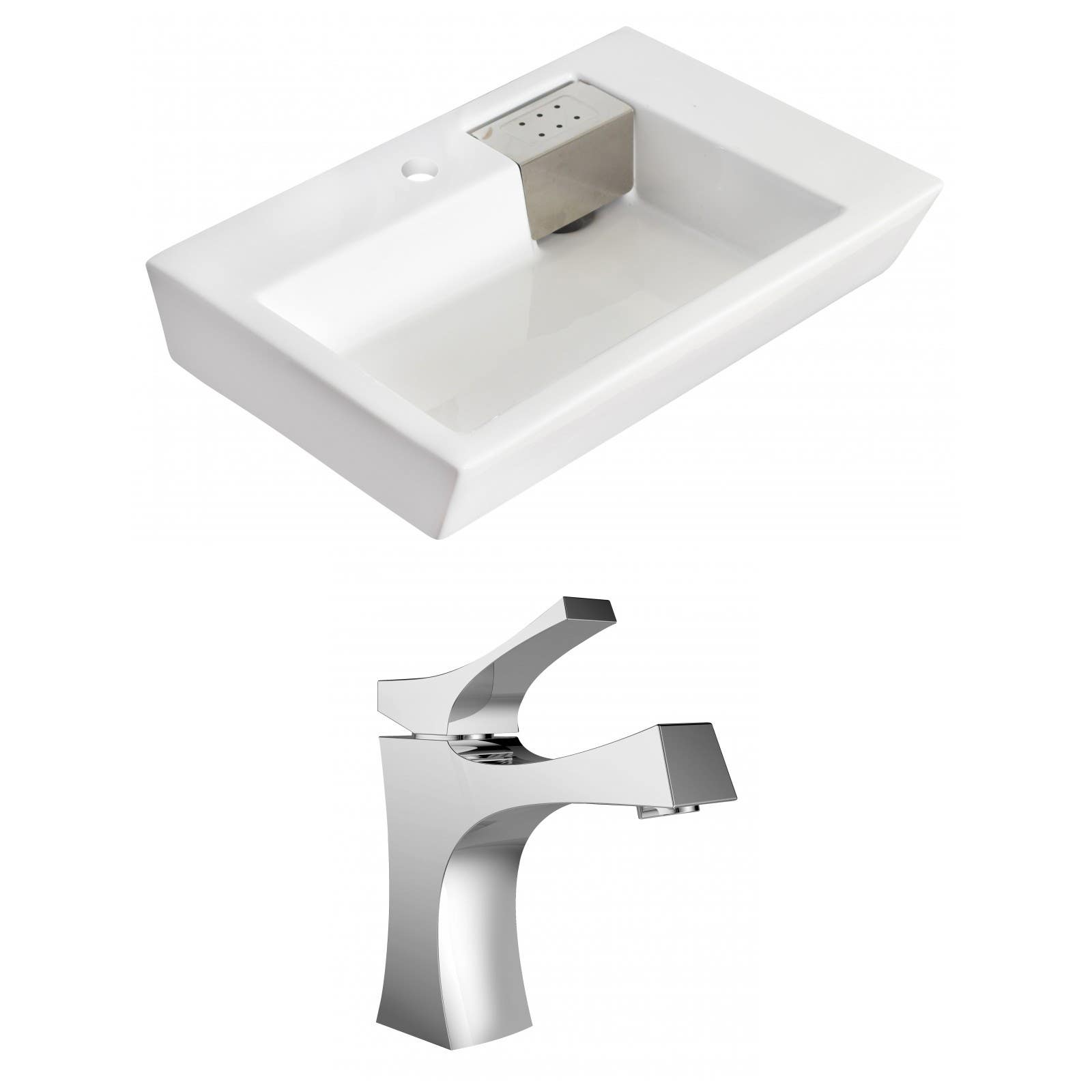 American Imaginations AI-14980 Rectangle Vessel Set In White Color With Single Hole CUPC Faucet