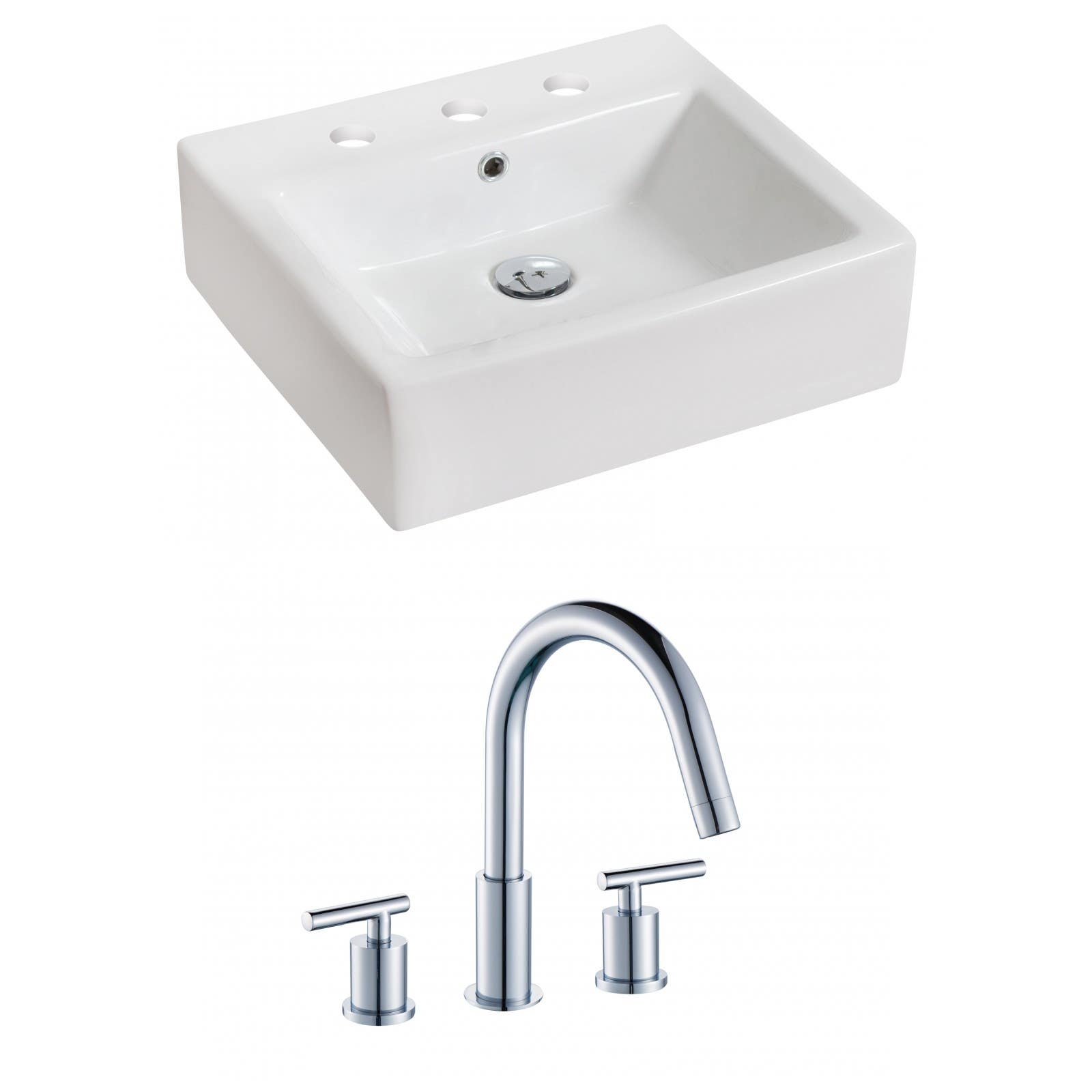 American Imaginations AI-15017 Rectangle Vessel Set In White Color With 8-in. o.c. CUPC Faucet