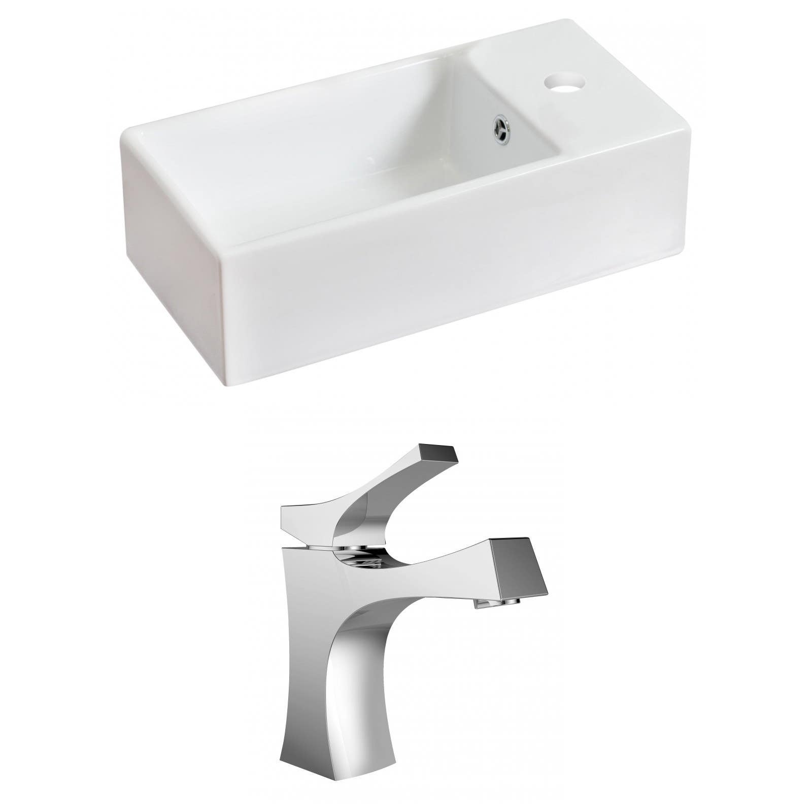 American Imaginations AI-15025 Rectangle Vessel Set In White Color With Single Hole CUPC Faucet