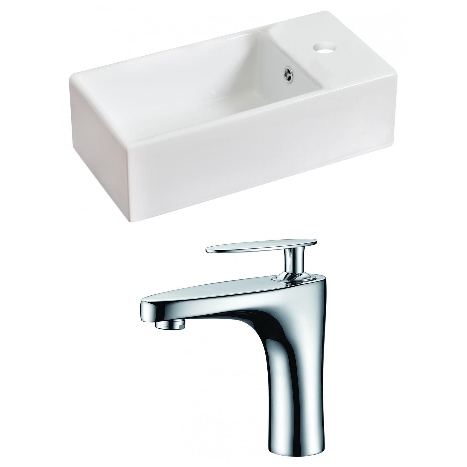 American Imaginations AI-15027 Rectangle Vessel Set In White Color With Single Hole CUPC Faucet