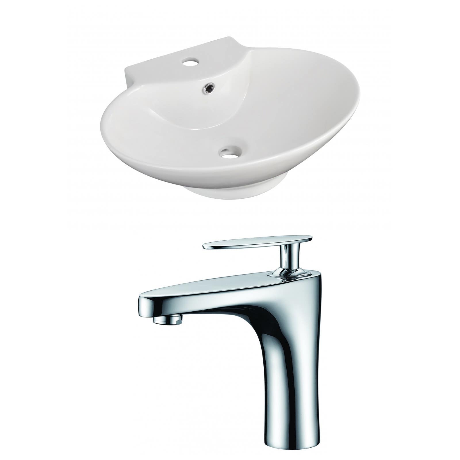 American Imaginations AI-15034 Oval Vessel Set In White Color With Single Hole CUPC Faucet