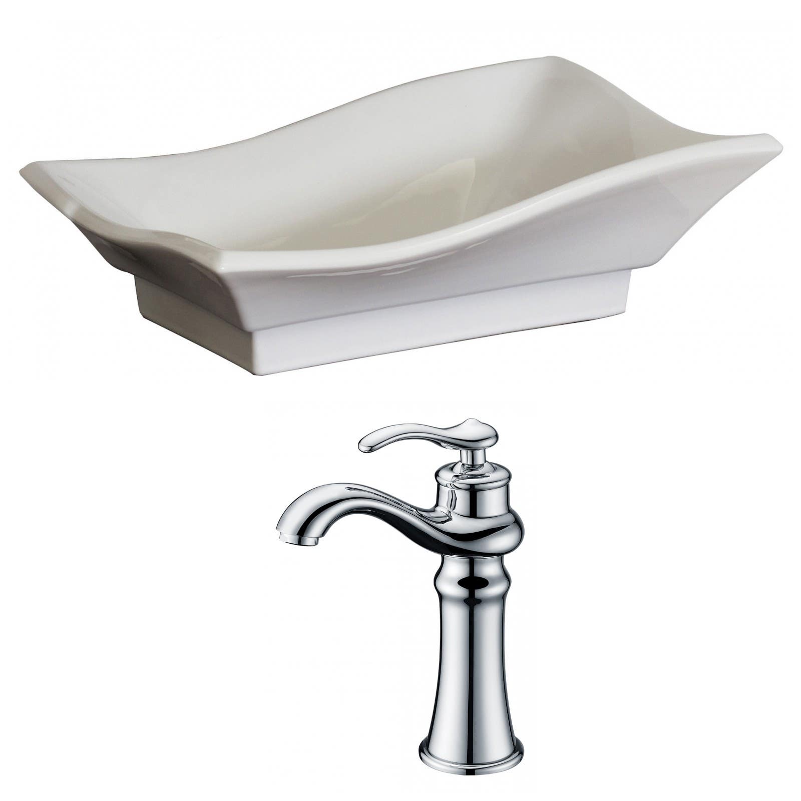 American Imaginations AI-15039 Unique Vessel Set In White Color With Deck Mount CUPC Faucet
