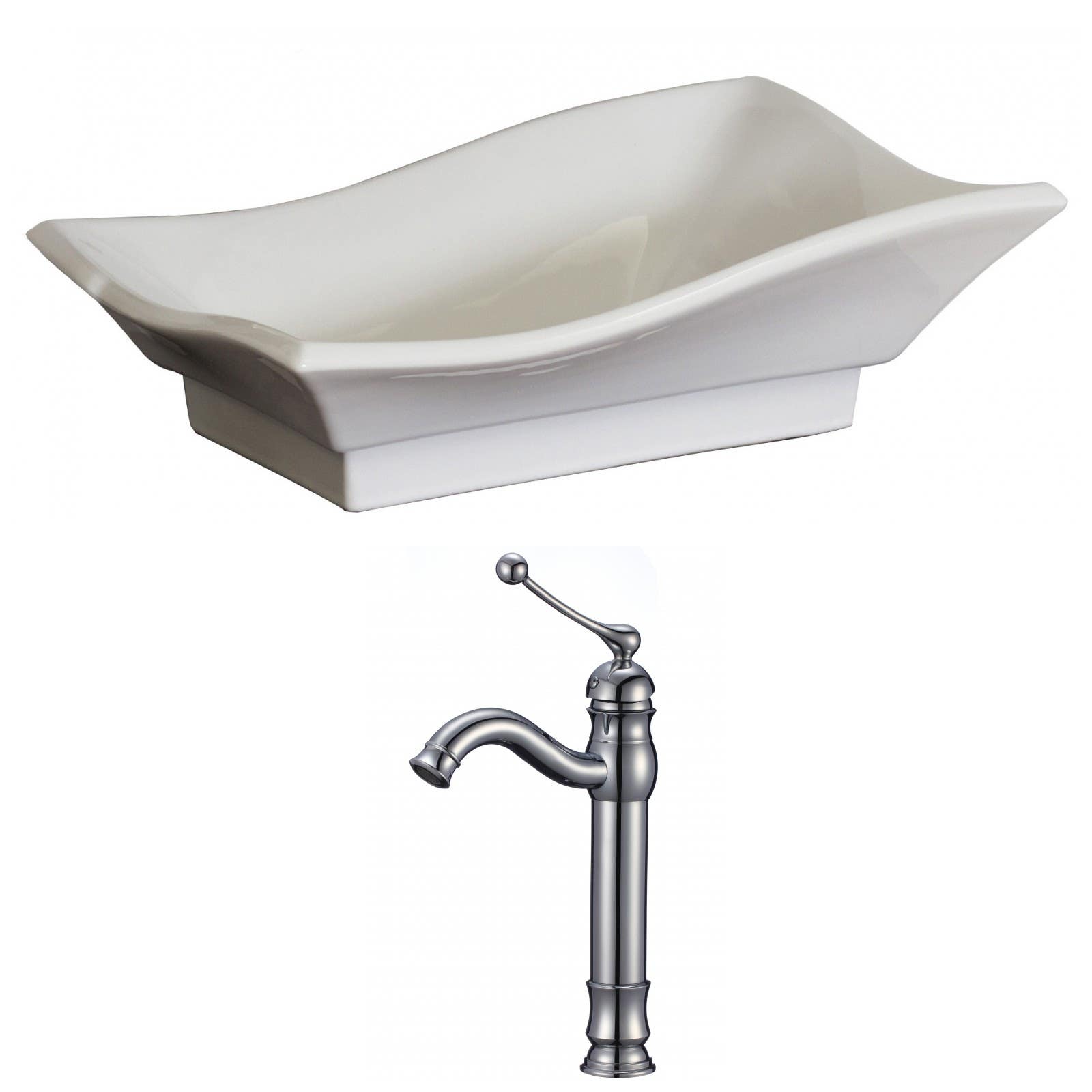 American Imaginations AI-15041 Unique Vessel Set In White Color With Deck Mount CUPC Faucet