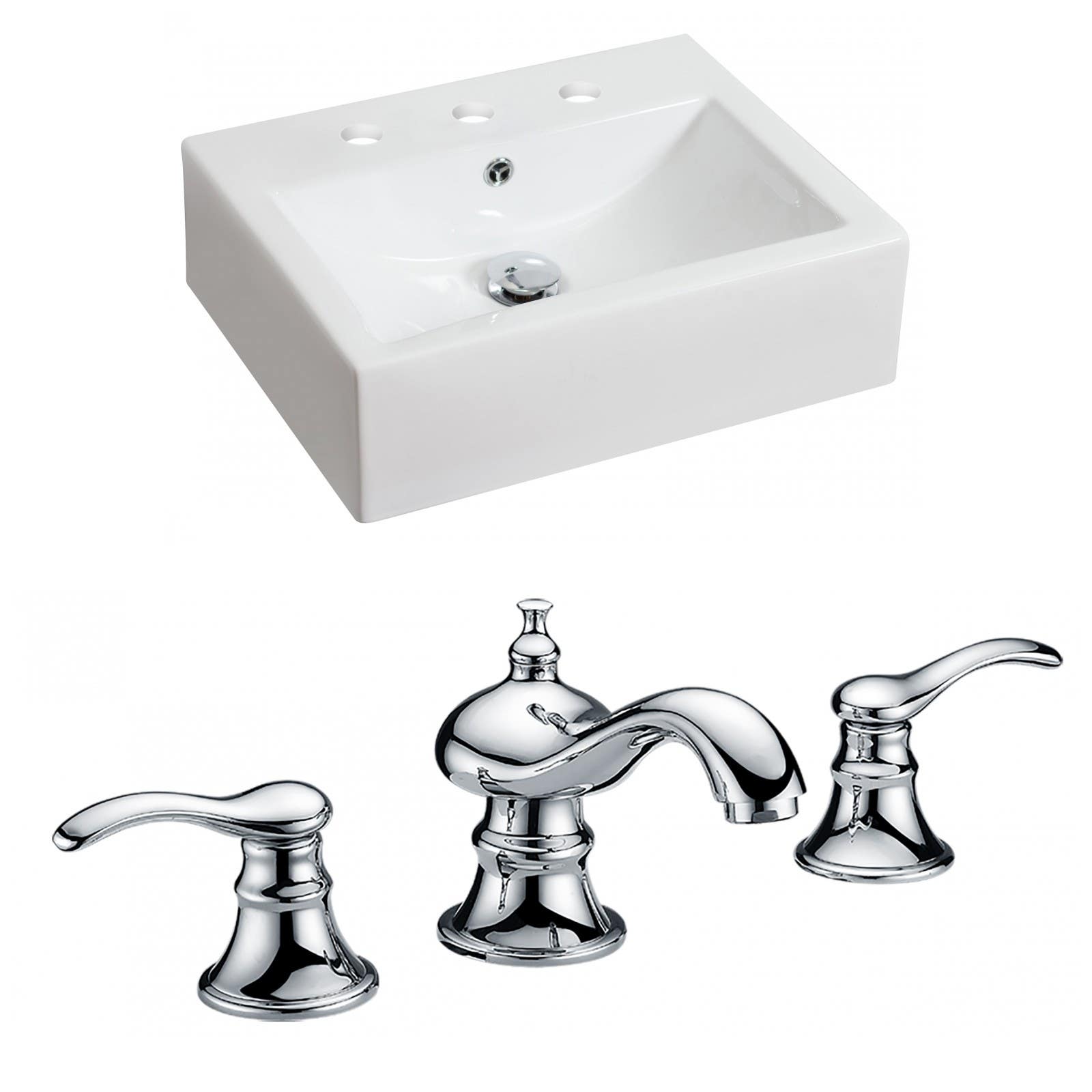 American Imaginations AI-15050 Rectangle Vessel Set In White Color With 8-in. o.c. CUPC Faucet