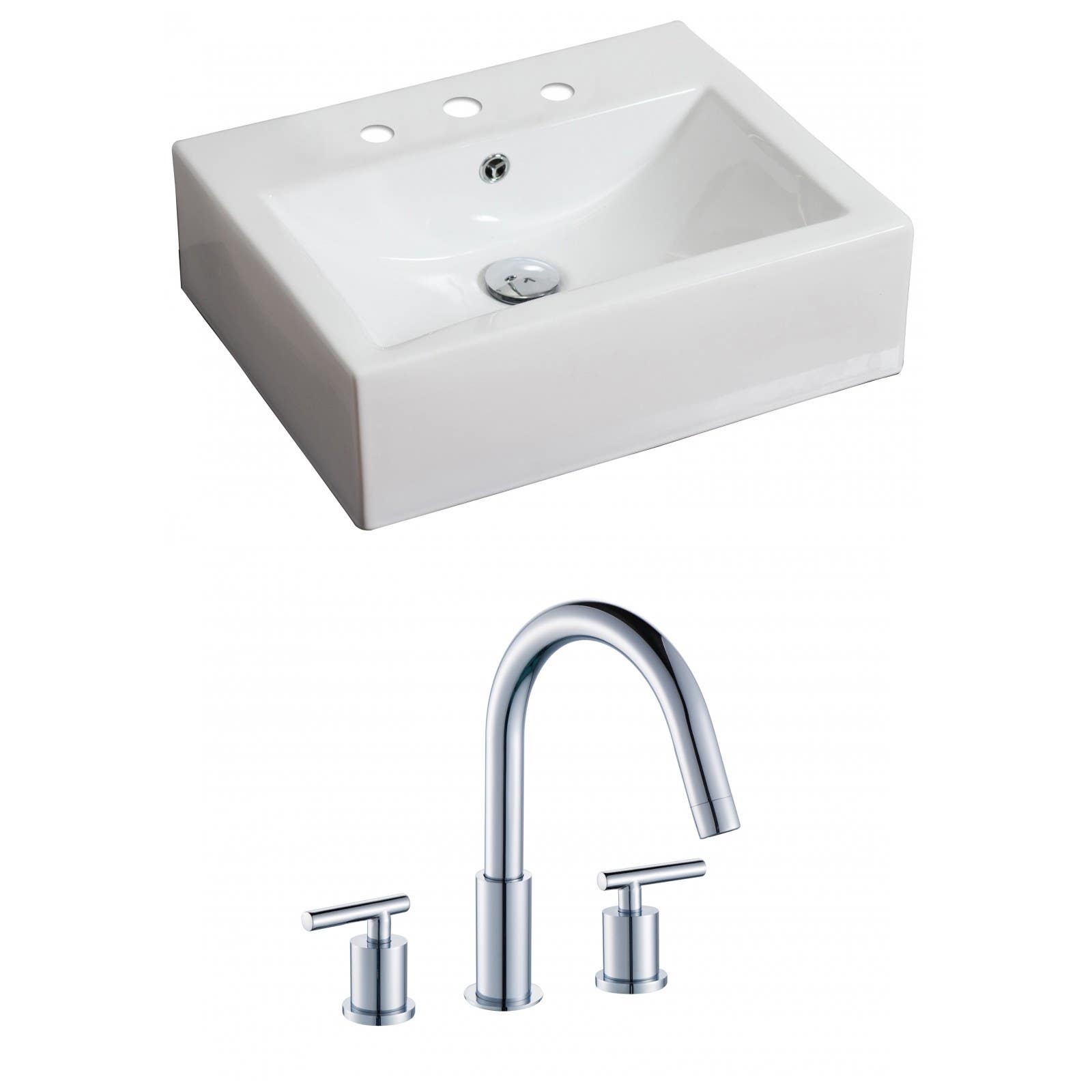 American Imaginations AI-15055 Rectangle Vessel Set In White Color With 8-in. o.c. CUPC Faucet