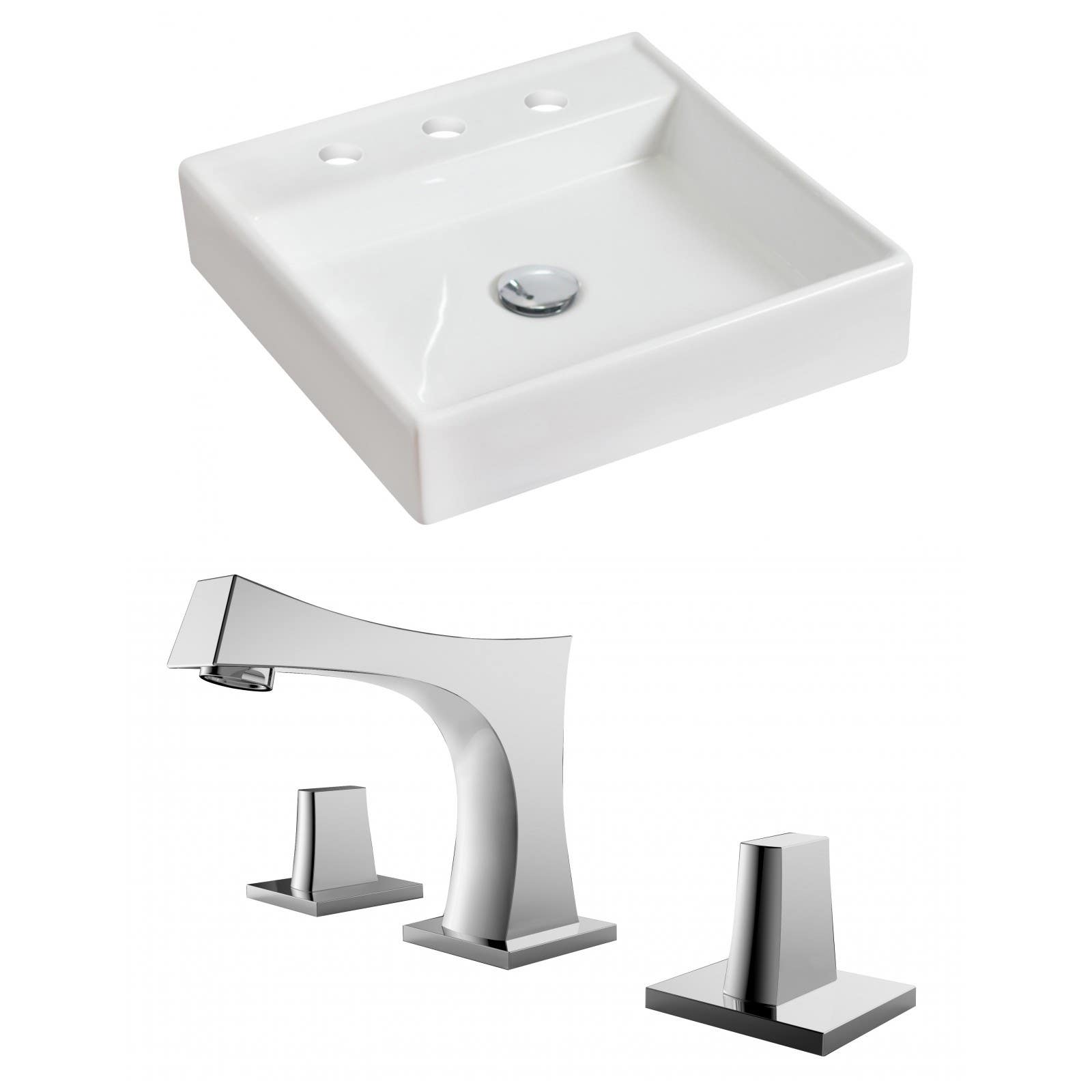 American Imaginations AI-15063 Square Vessel Set In White Color With 8-in. o.c. CUPC Faucet