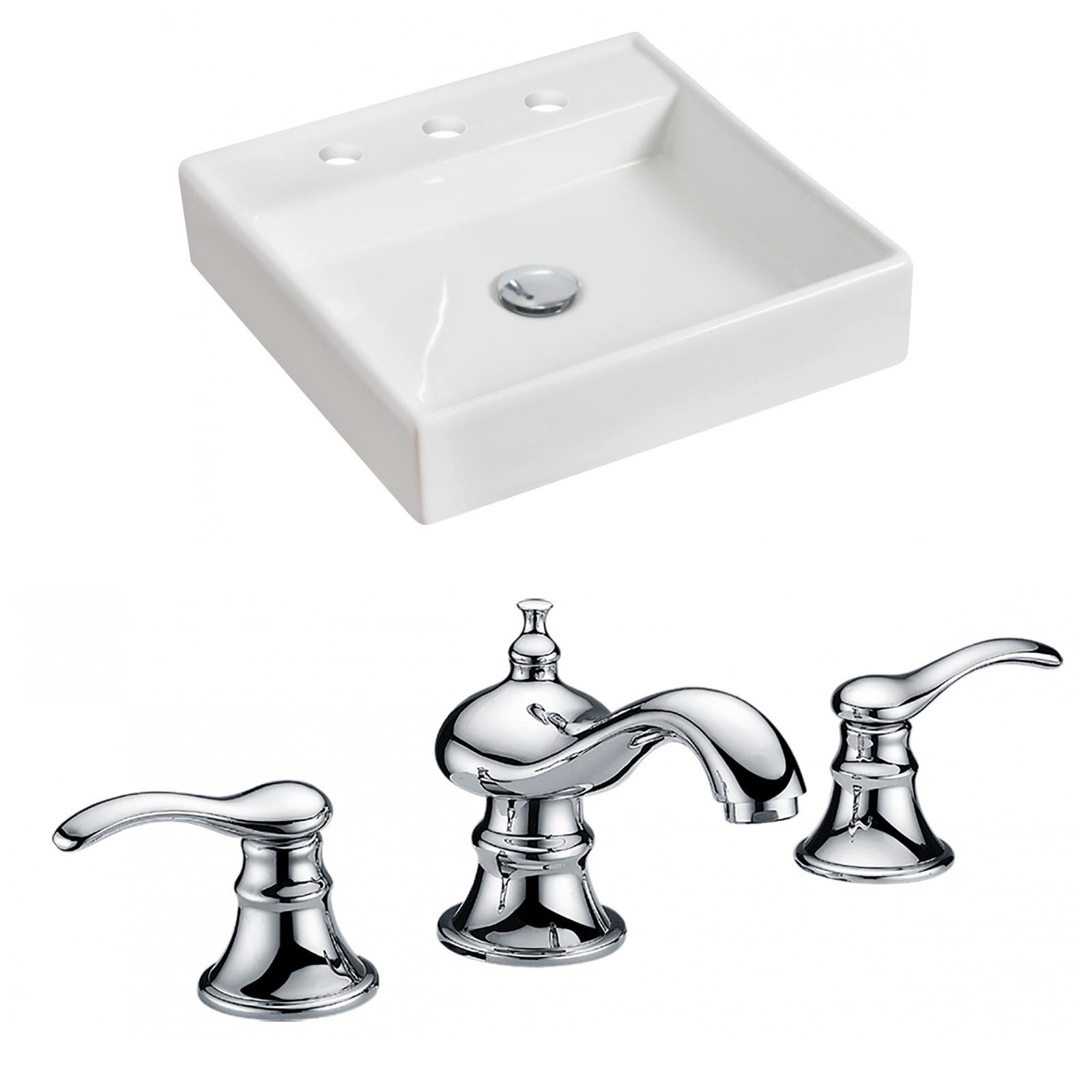American Imaginations AI-15064 Square Vessel Set In White Color With 8-in. o.c. CUPC Faucet