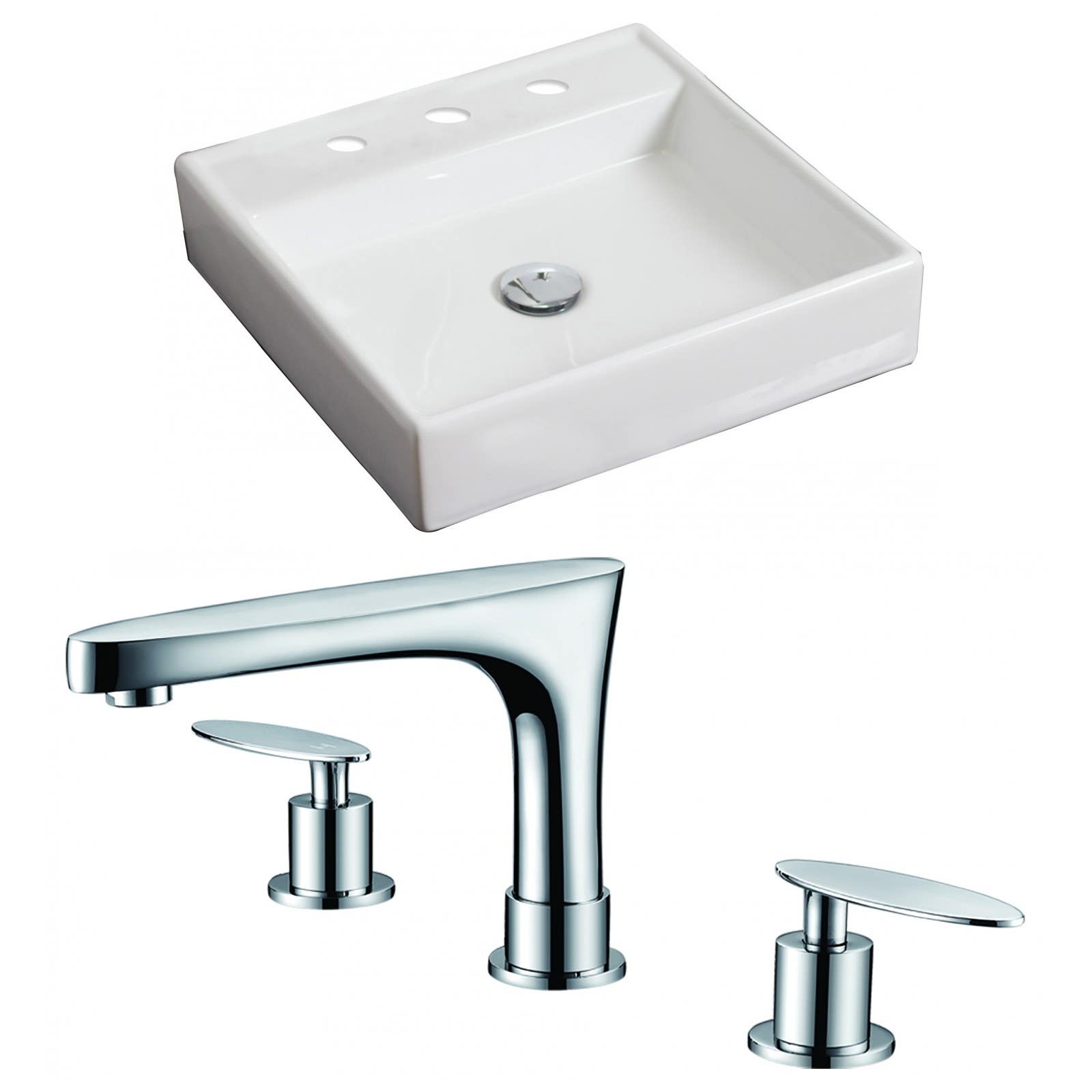 American Imaginations AI-15065 Square Vessel Set In White Color With 8-in. o.c. CUPC Faucet