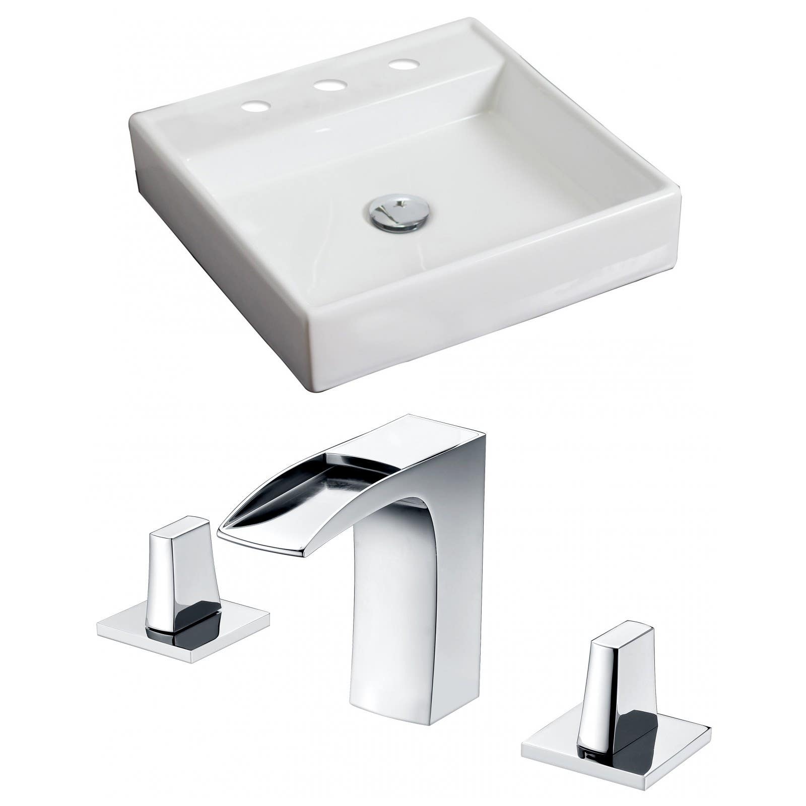 American Imaginations AI-15067 Square Vessel Set In White Color With 8-in. o.c. CUPC Faucet