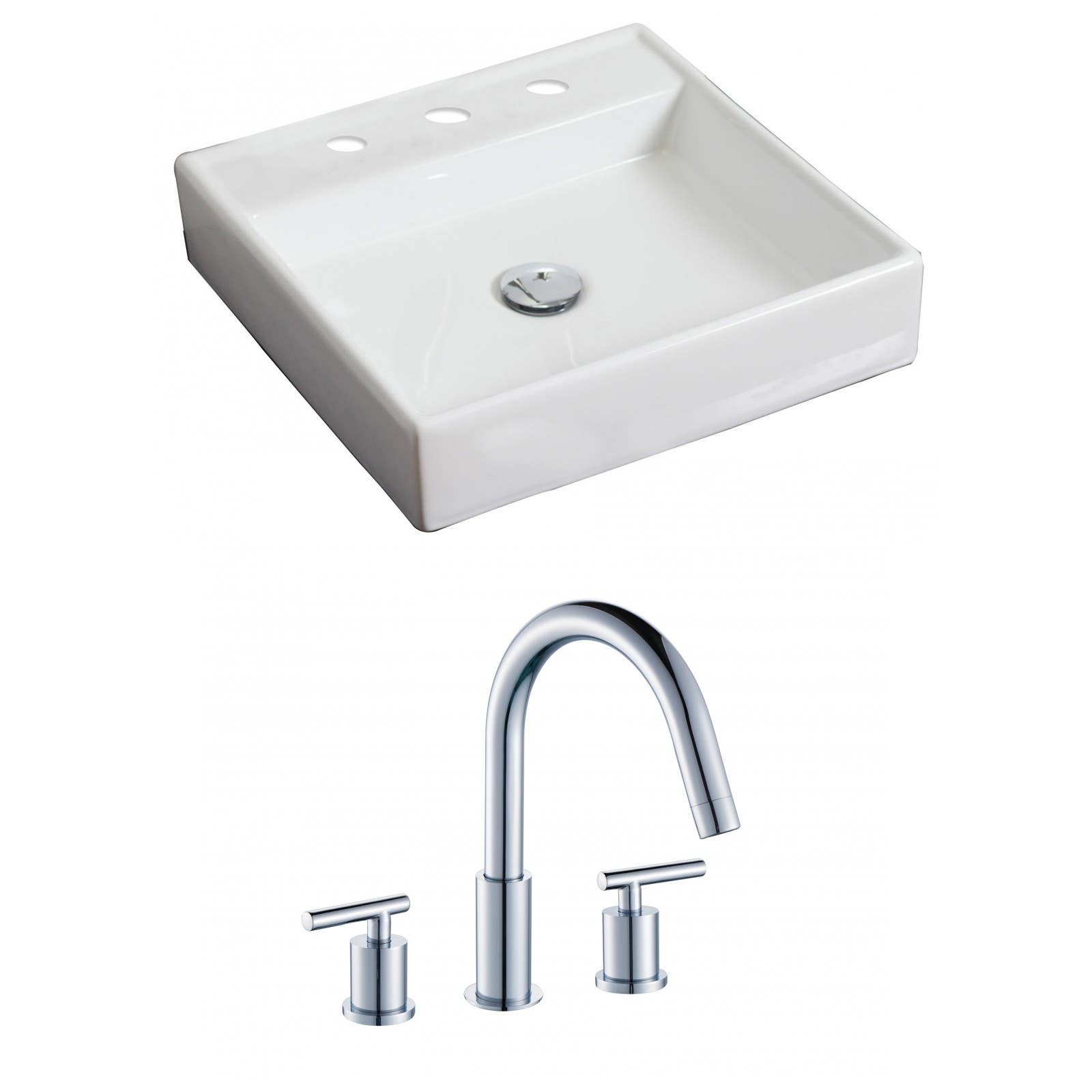 American Imaginations AI-15069 Square Vessel Set In White Color With 8-in. o.c. CUPC Faucet
