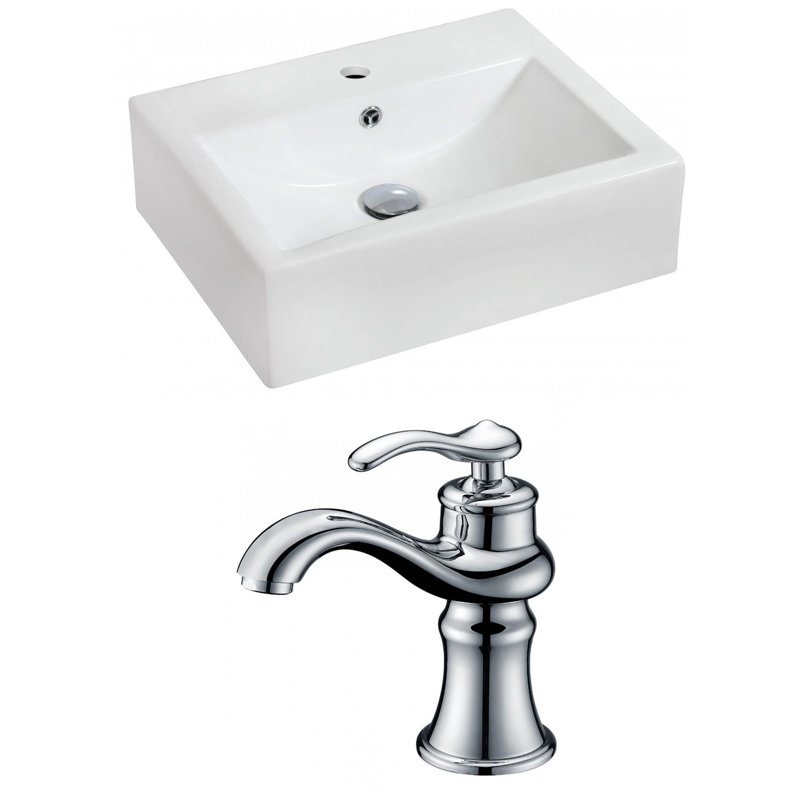 American Imaginations AI-15078 Rectangle Vessel Set In White Color With Single Hole CUPC Faucet