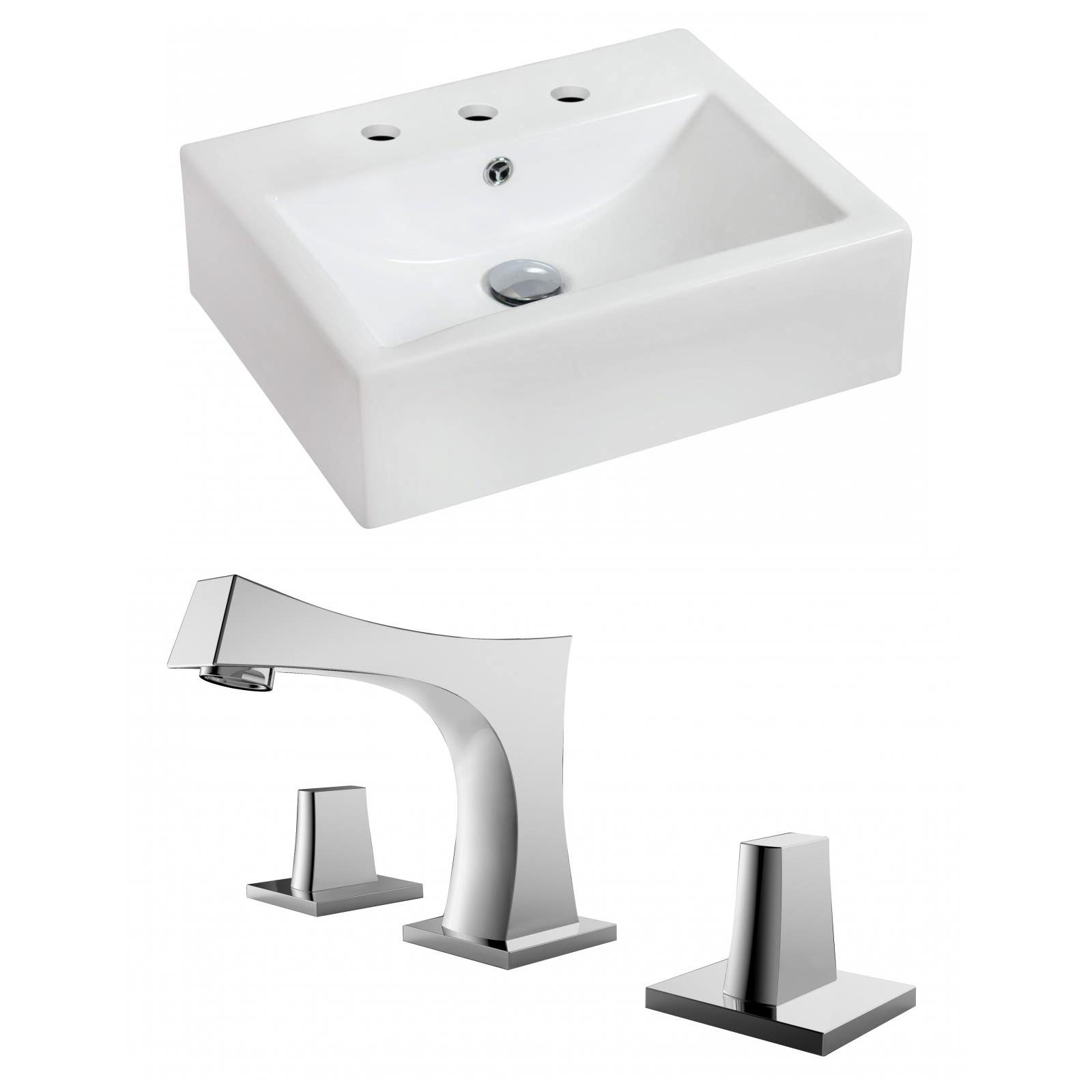 American Imaginations AI-15084 Rectangle Vessel Set In White Color With 8-in. o.c. CUPC Faucet