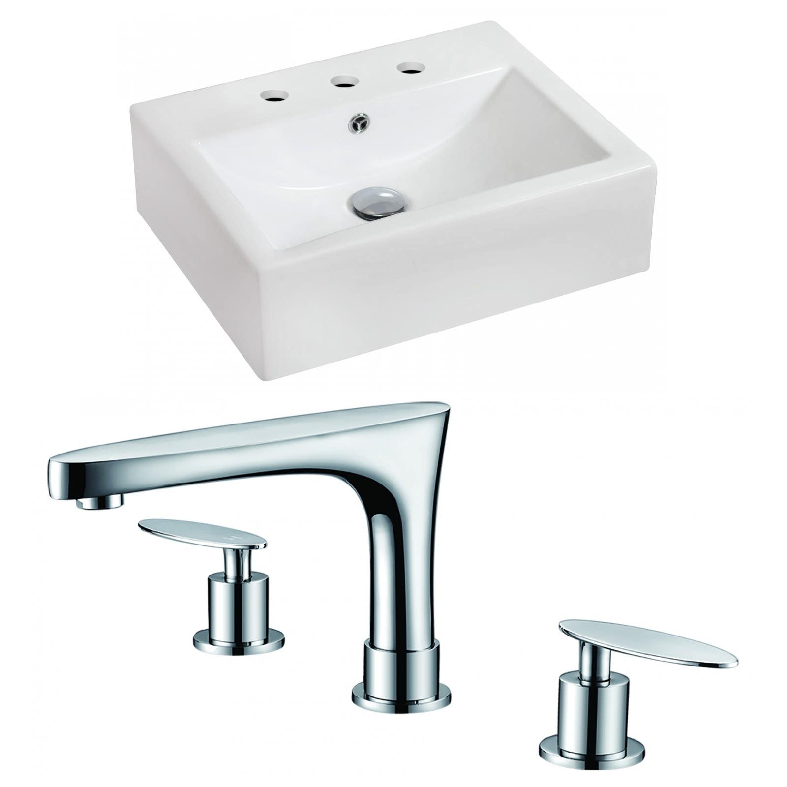 American Imaginations AI-15086 Rectangle Vessel Set In White Color With 8-in. o.c. CUPC Faucet
