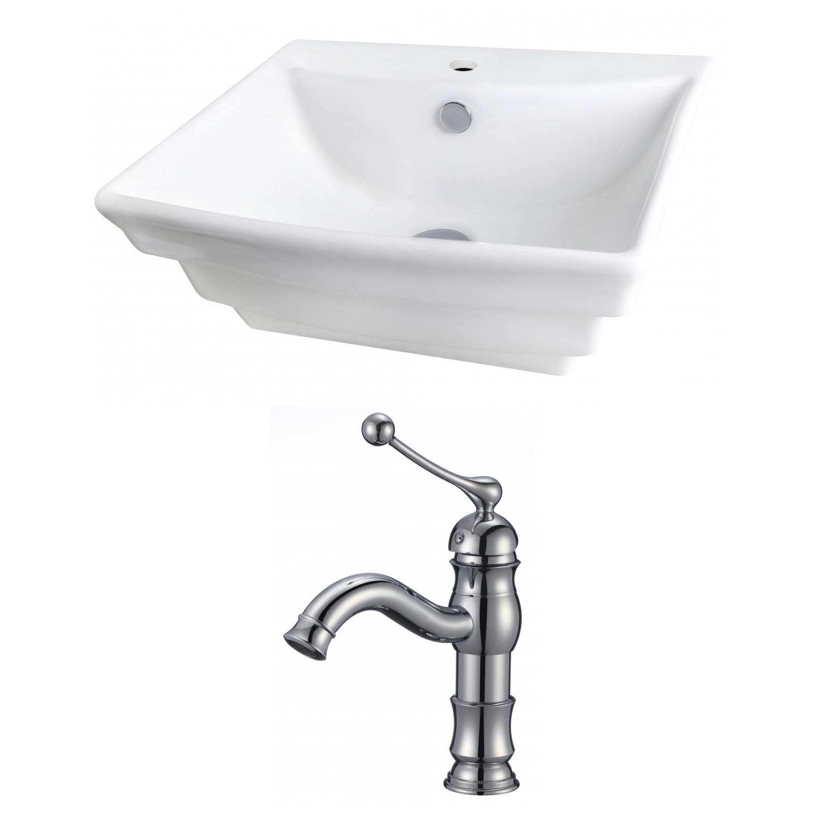 American Imaginations AI-15104 Rectangle Vessel Set In White Color With Single Hole CUPC Faucet