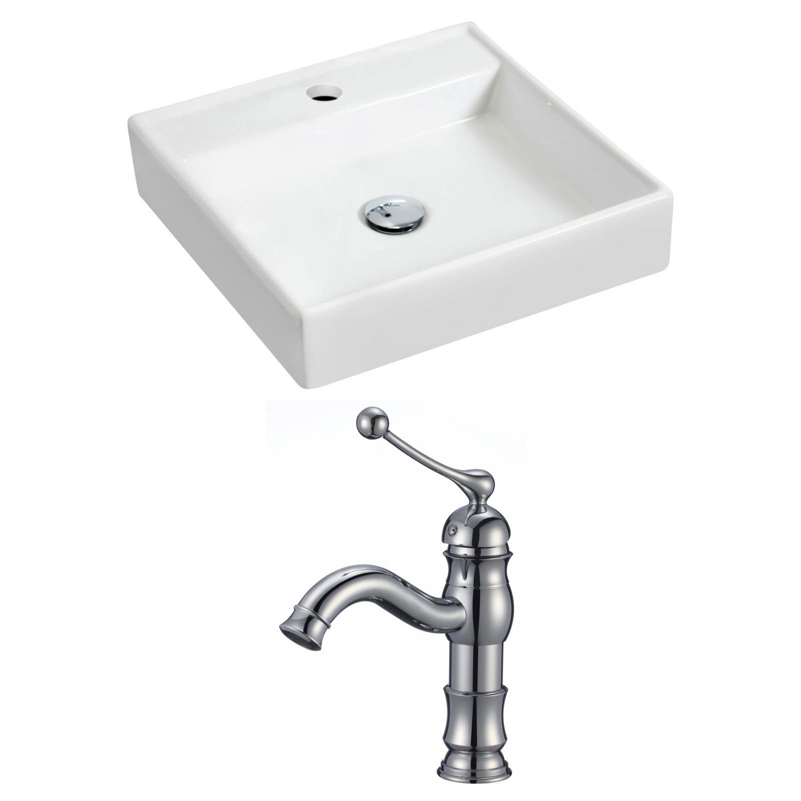 American Imaginations AI-15160 Square Vessel Set In White Color With Single Hole CUPC Faucet