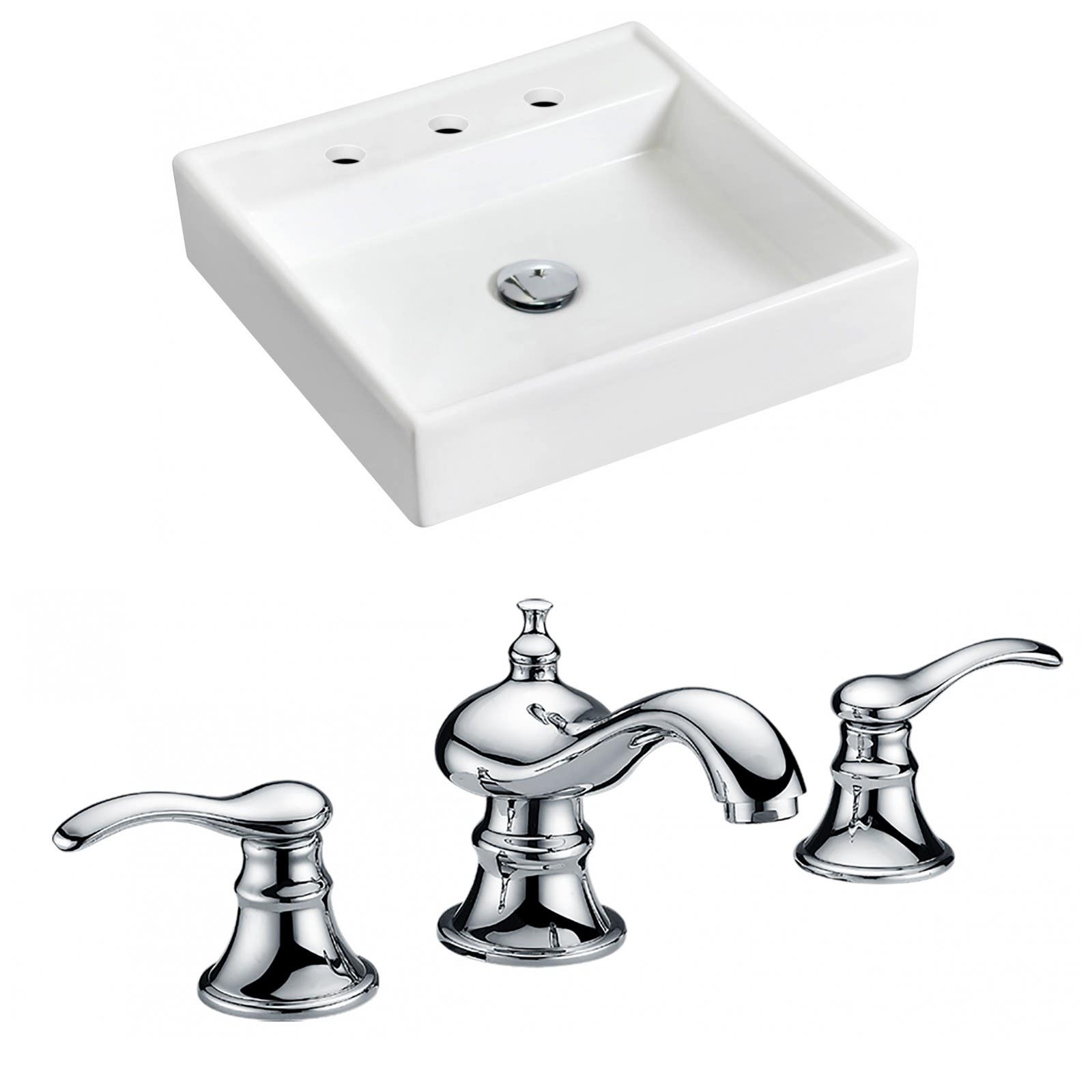 American Imaginations AI-15162 Square Vessel Set In White Color With 8-in. o.c. CUPC Faucet