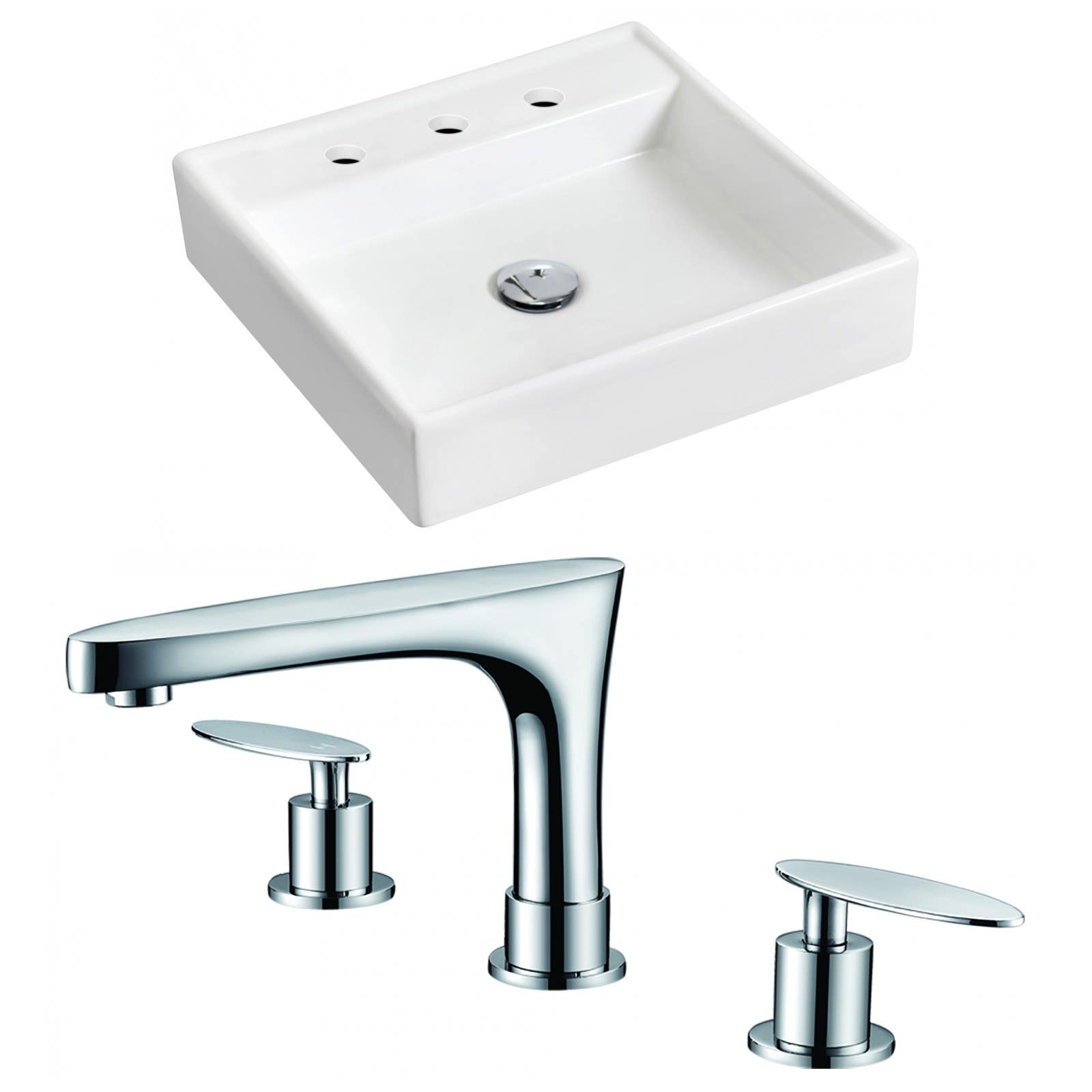 American Imaginations AI-15163 Square Vessel Set In White Color With 8-in. o.c. CUPC Faucet