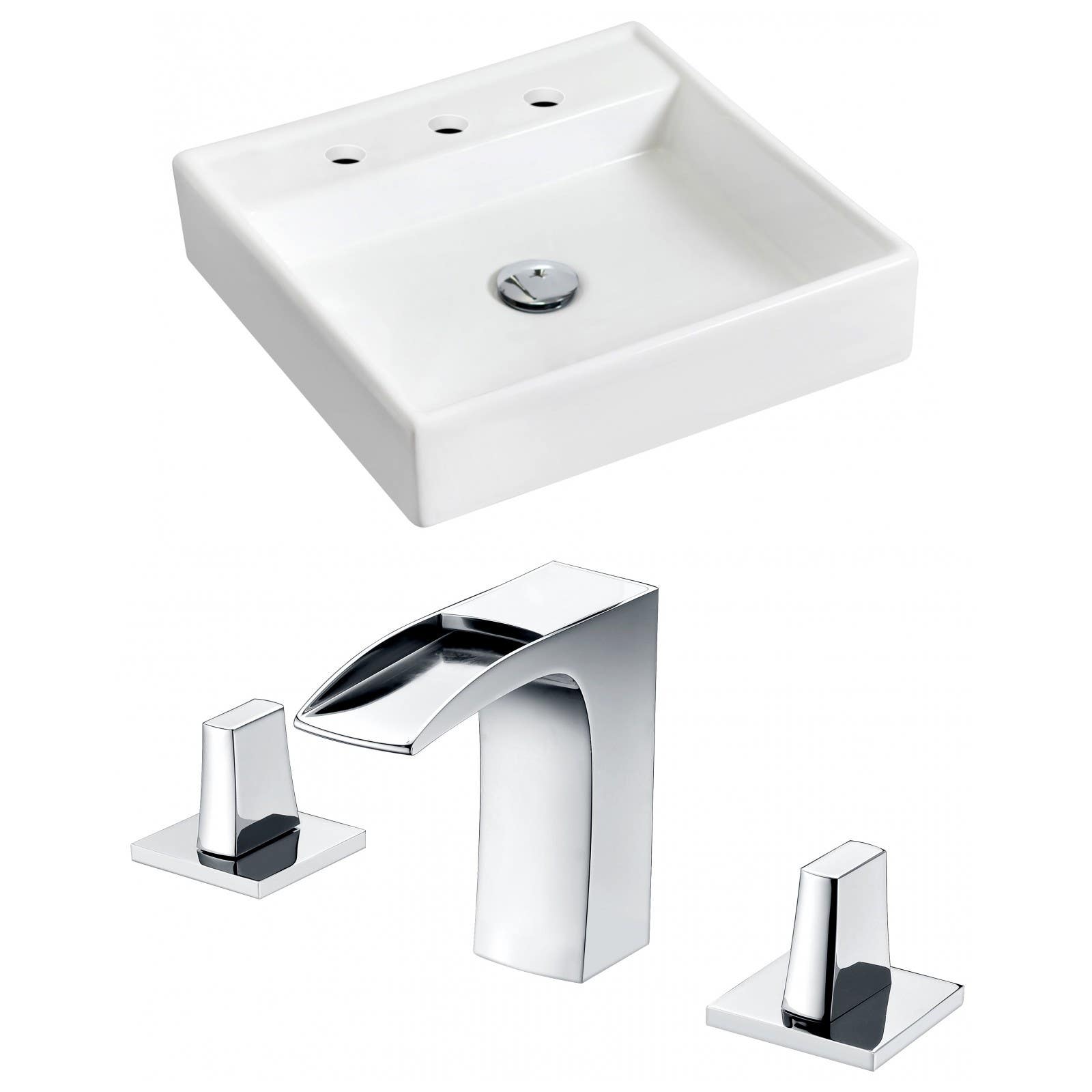American Imaginations AI-15165 Square Vessel Set In White Color With 8-in. o.c. CUPC Faucet