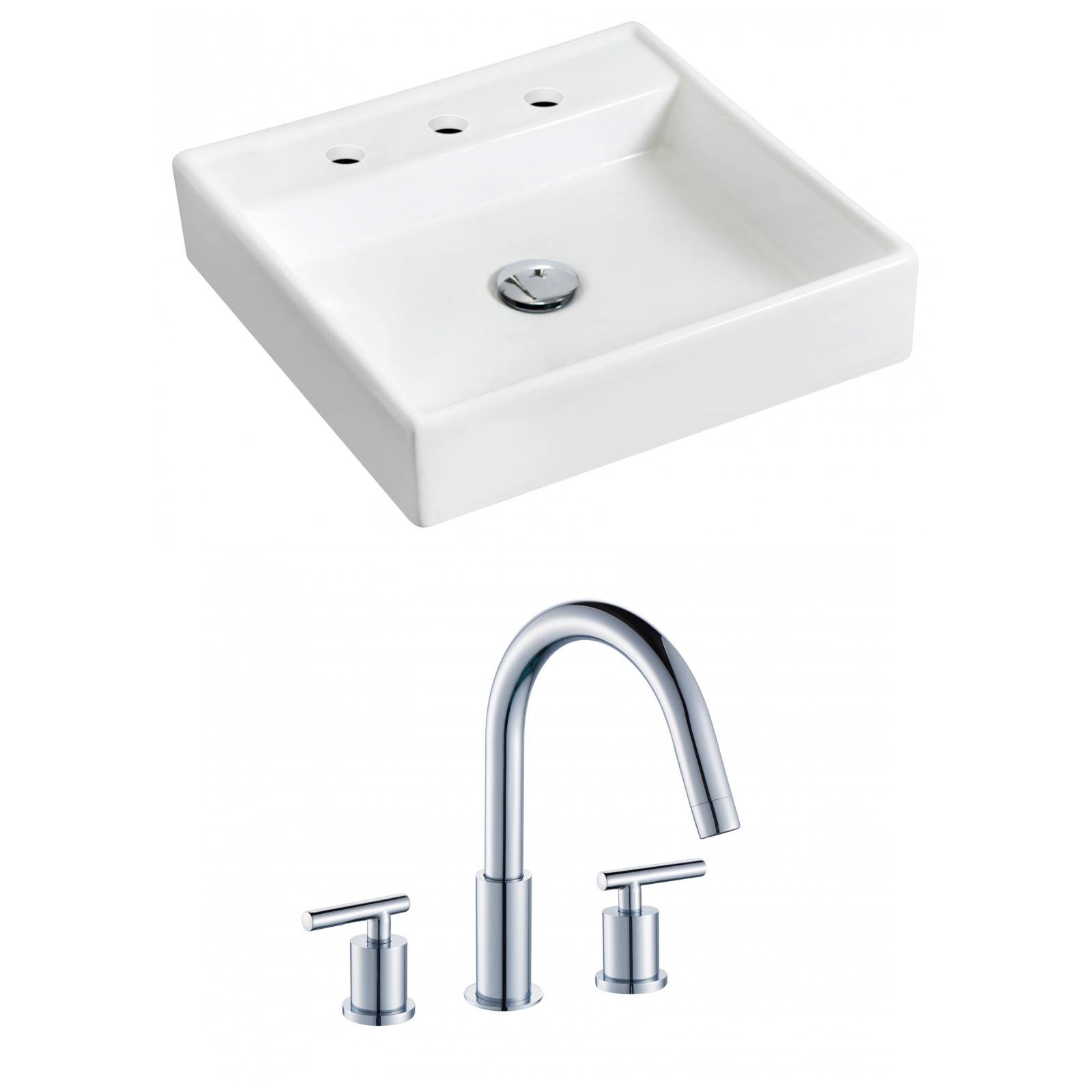 American Imaginations AI-15167 Square Vessel Set In White Color With 8-in. o.c. CUPC Faucet