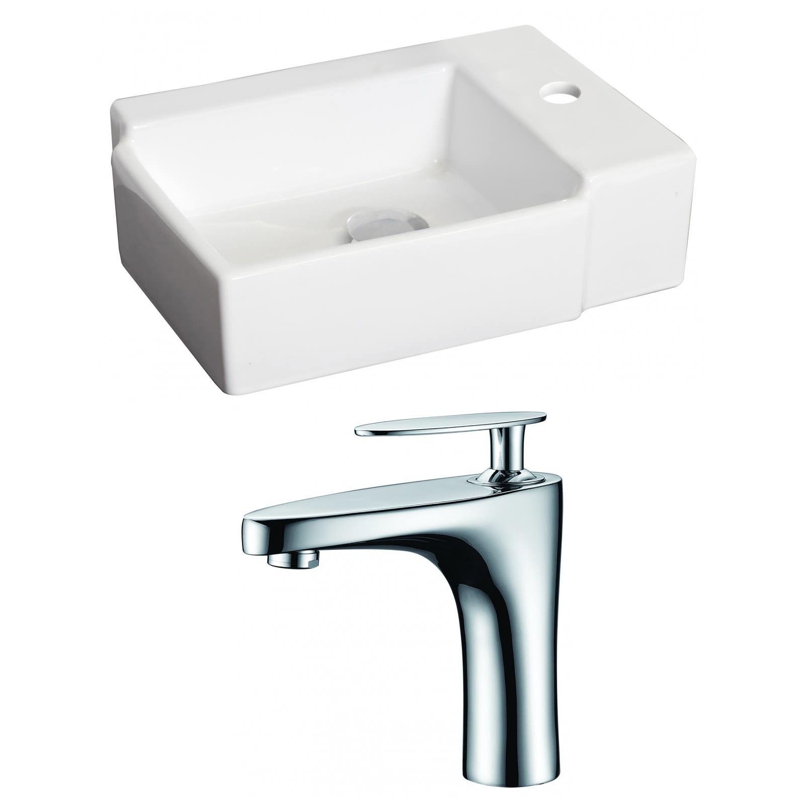 American Imaginations AI-15189 Rectangle Vessel Set In White Color With Single Hole CUPC Faucet