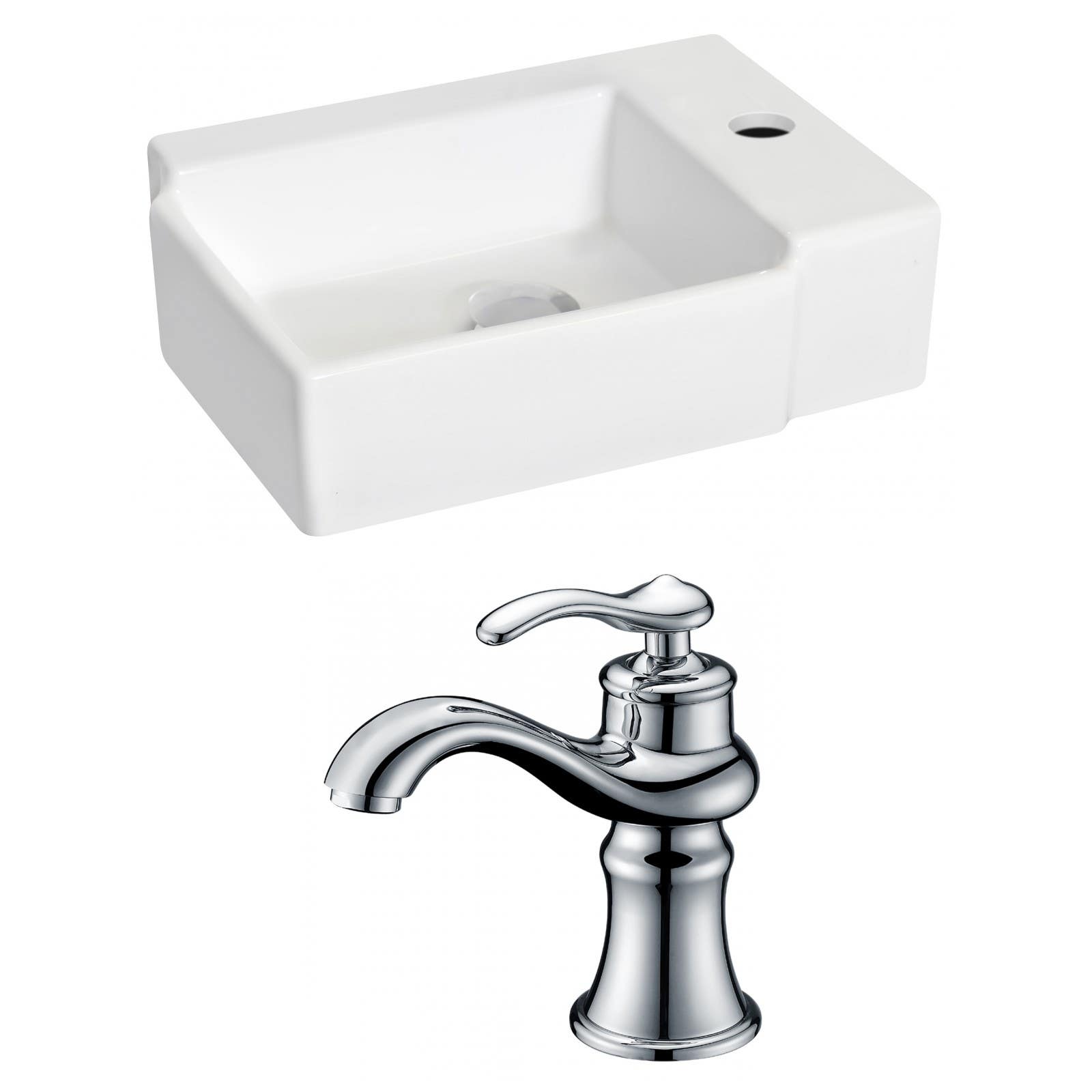 American Imaginations AI-15195 Rectangle Vessel Set In White Color With Single Hole CUPC Faucet