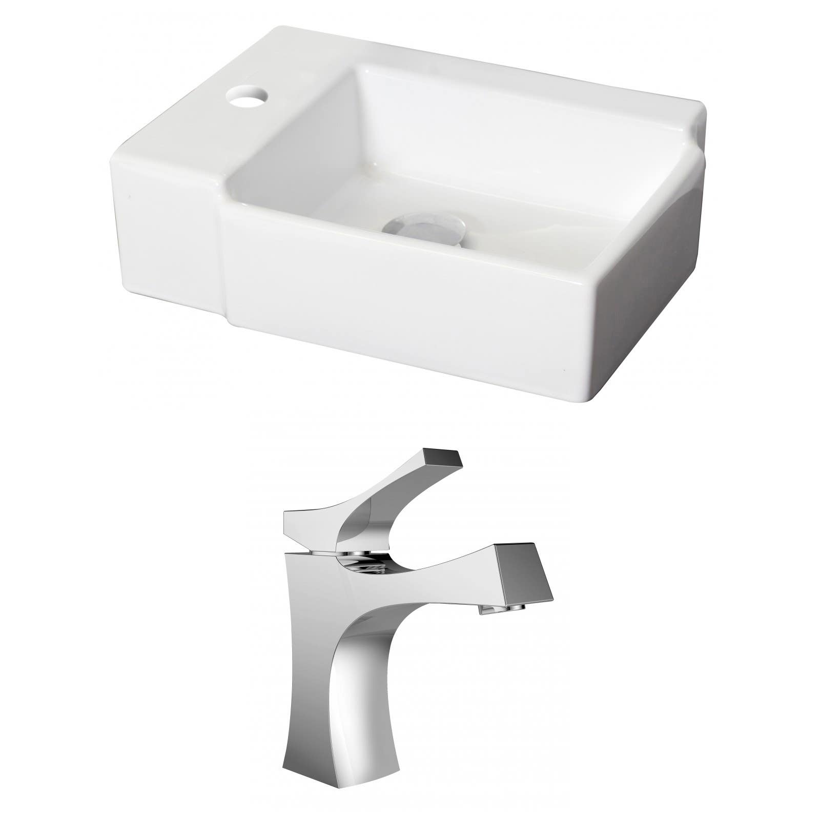 American Imaginations AI-15201 Rectangle Vessel Set In White Color With Single Hole CUPC Faucet