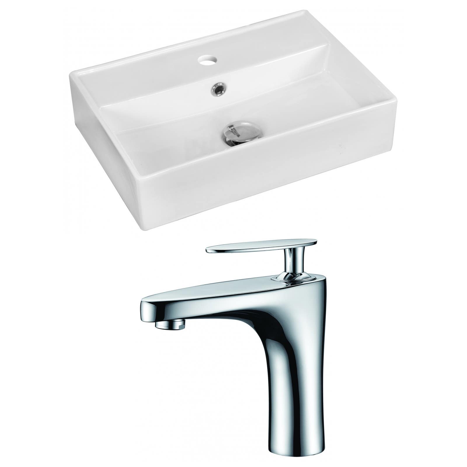 American Imaginations AI-15217 Rectangle Vessel Set In White Color With Single Hole CUPC Faucet