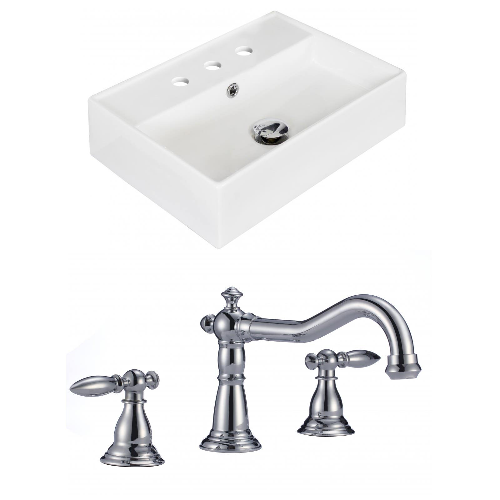 American Imaginations AI-15227 Rectangle Vessel Set In White Color With 8-in. o.c. CUPC Faucet