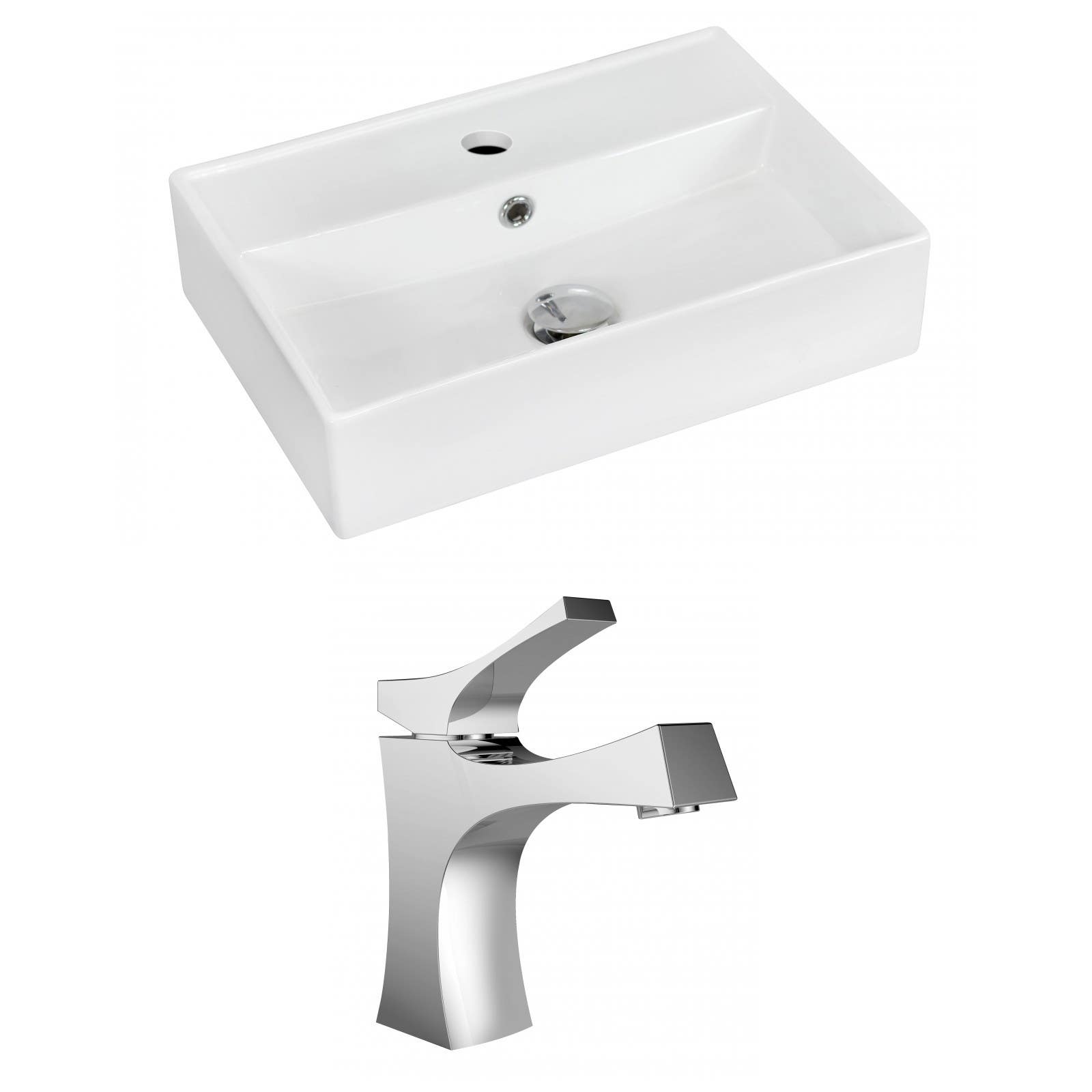 American Imaginations AI-15229 Rectangle Vessel Set In White Color With Single Hole CUPC Faucet
