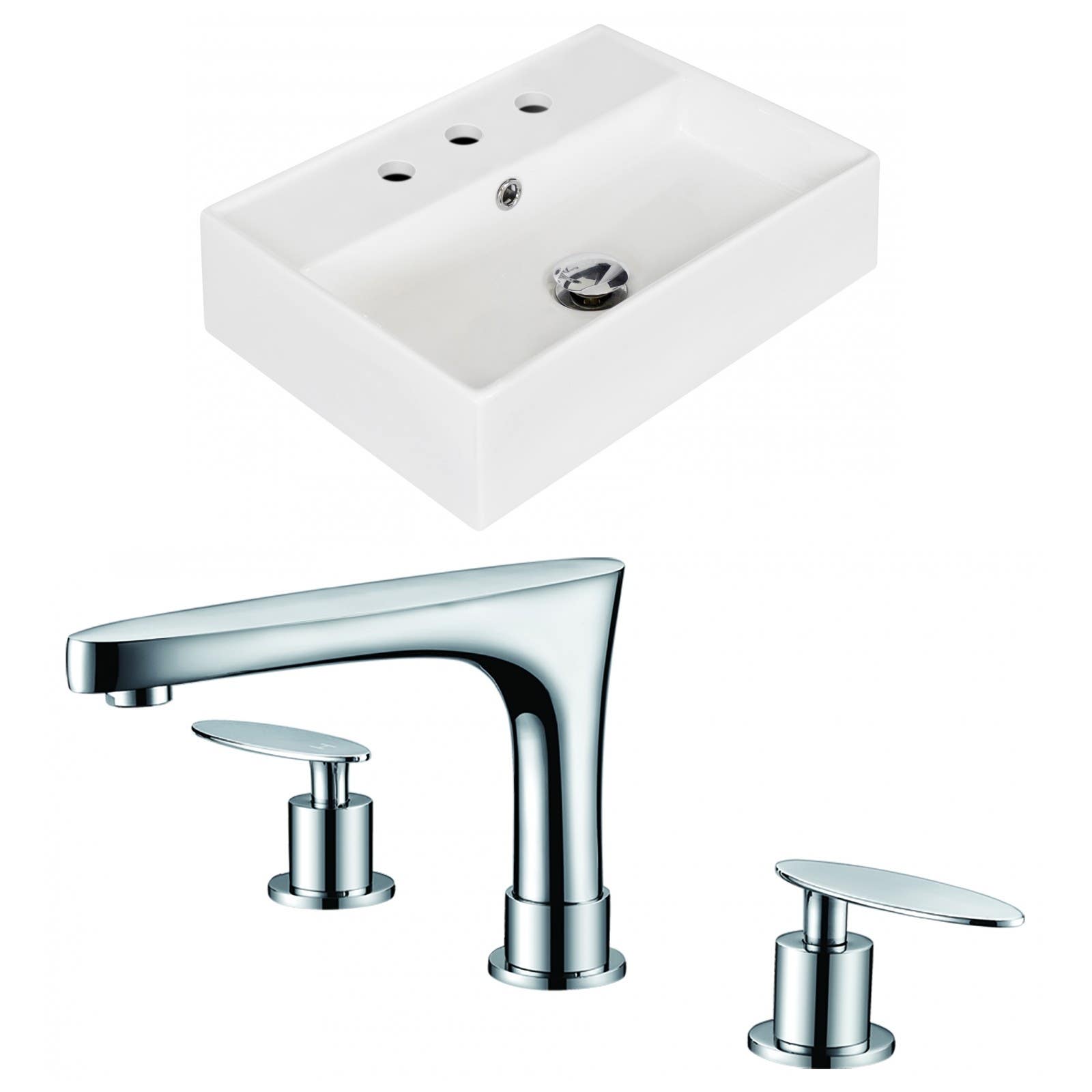 American Imaginations AI-15238 Rectangle Vessel Set In White Color With 8-in. o.c. CUPC Faucet